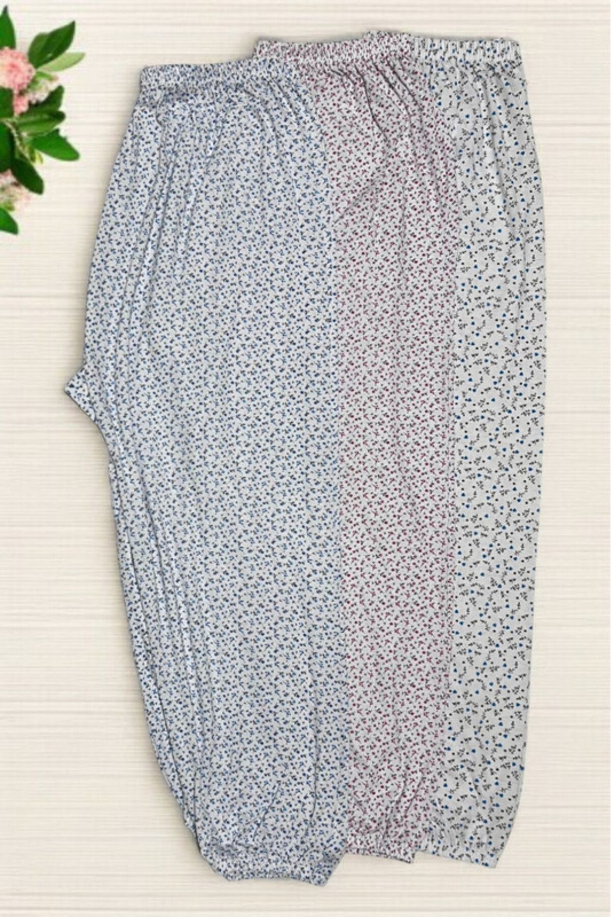 Pi Giyim 3 Adet Kadın Desenli Uzun Lastikli Pijama Altı Yazlık