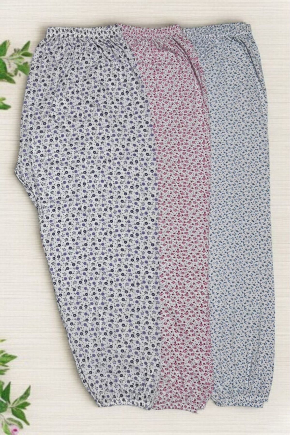 Pi Giyim 3 Adet Kadın Desenli Uzun Lastikli Pijama Altı Yazlık