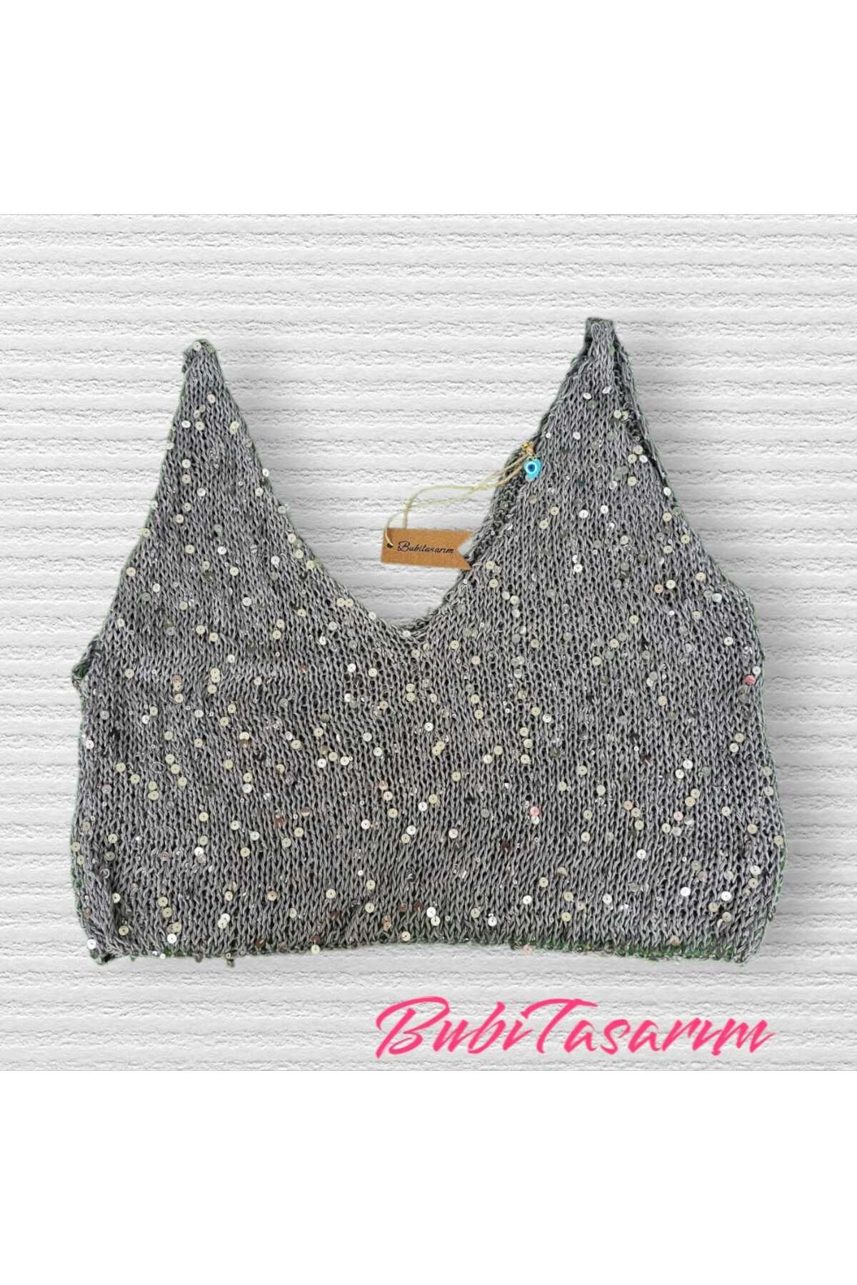 BuBi Gri Pullu Crop