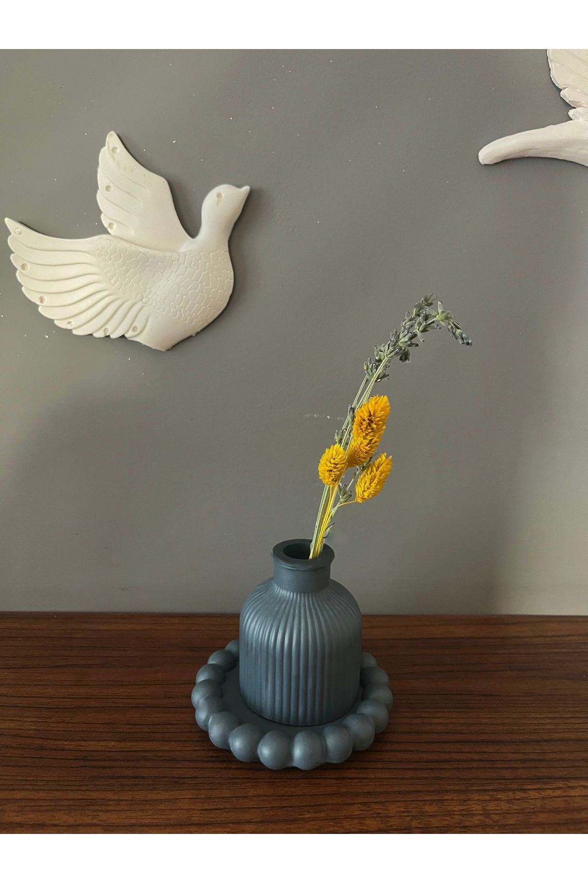 Evosia Design Antrasit Gri Minimalist Vazo ve Altlık Dekorasyon Seti