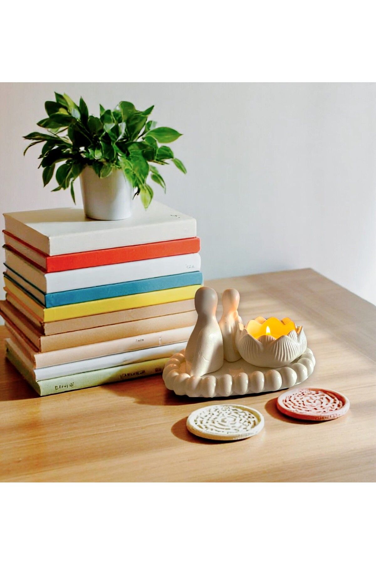 MD HOME ART insan figürü kadın erkek mumluk boncuklu tepsi dekor set