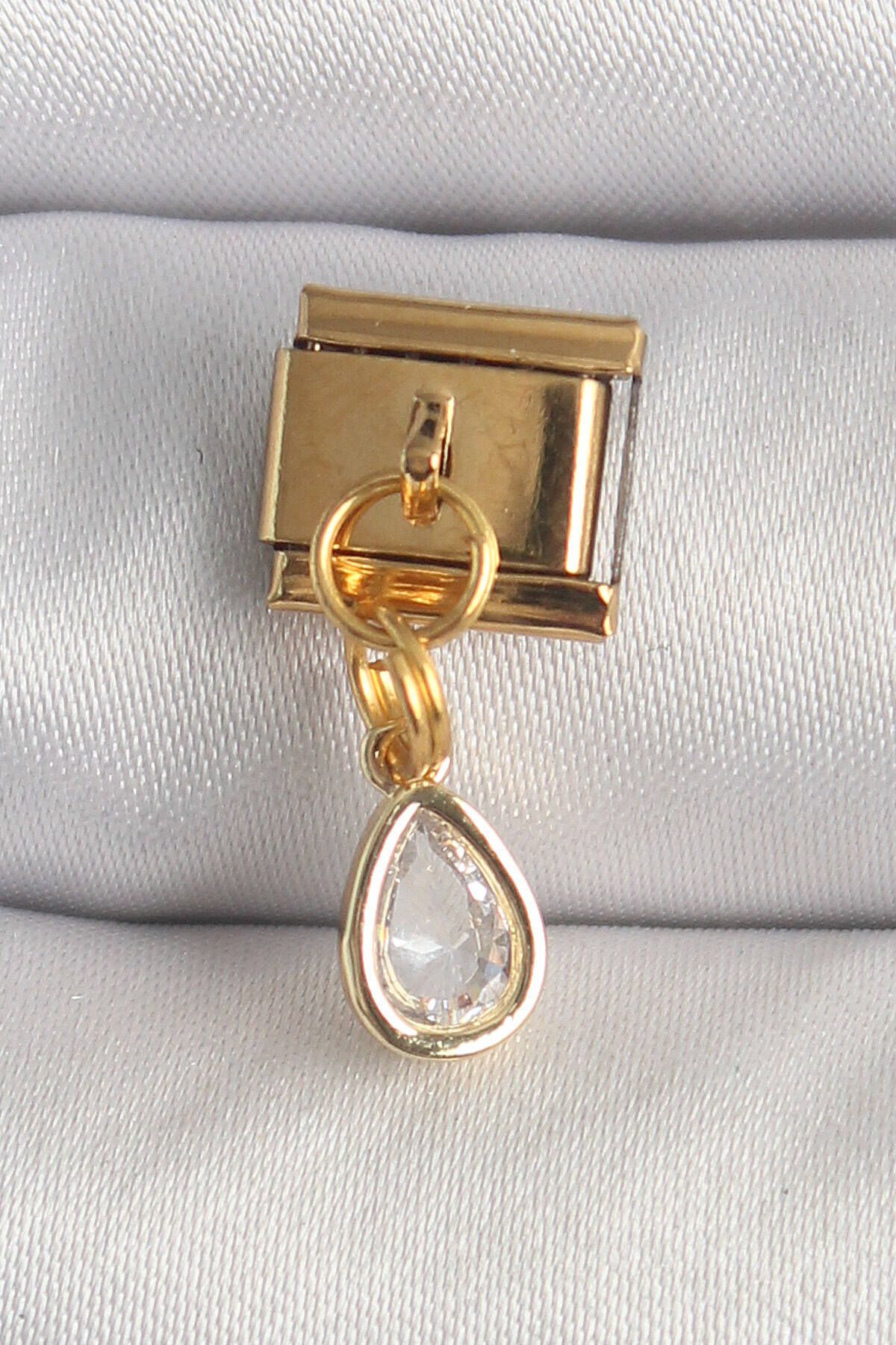 Clariss 316L Çelik Gold Renk Sallantı Damla Zirkon Taşlı Nomination Charm