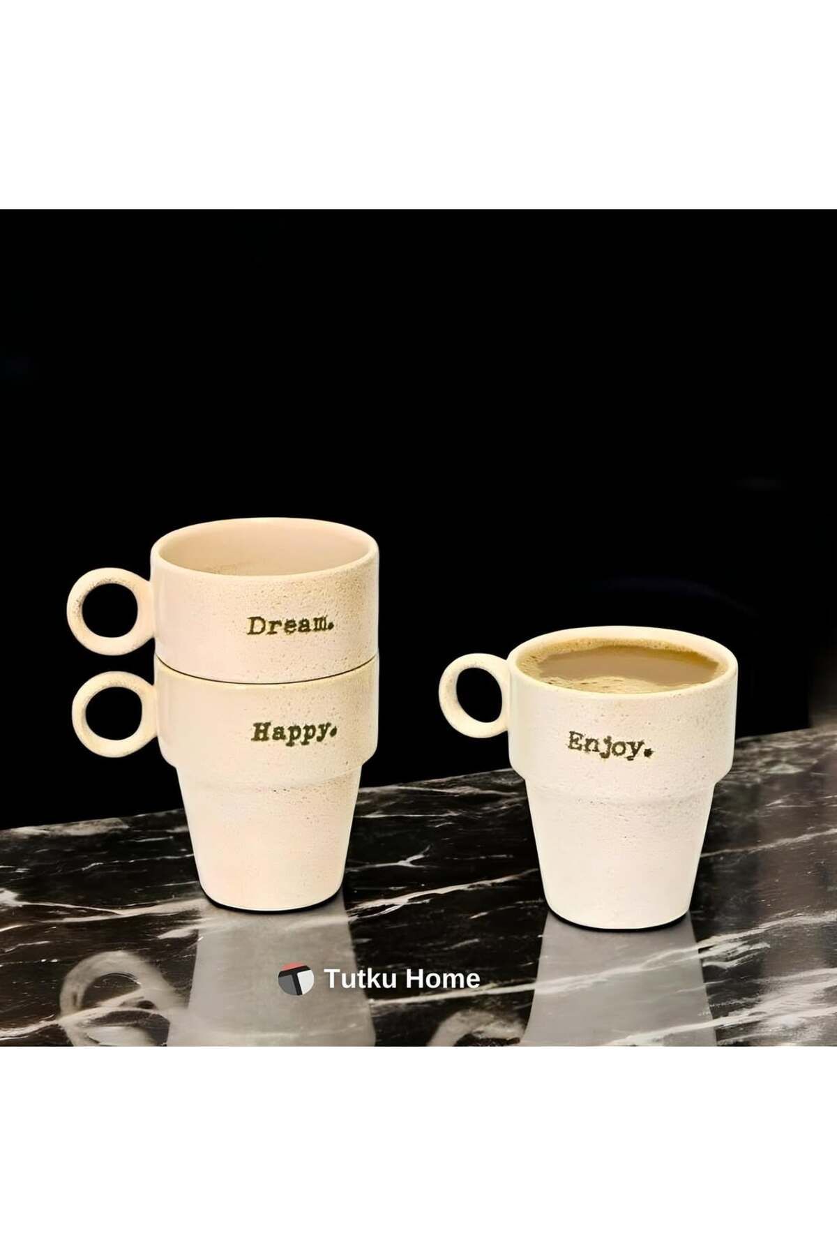 Lizzy 3lü Expresso Fincanı Kabartma Yazılı