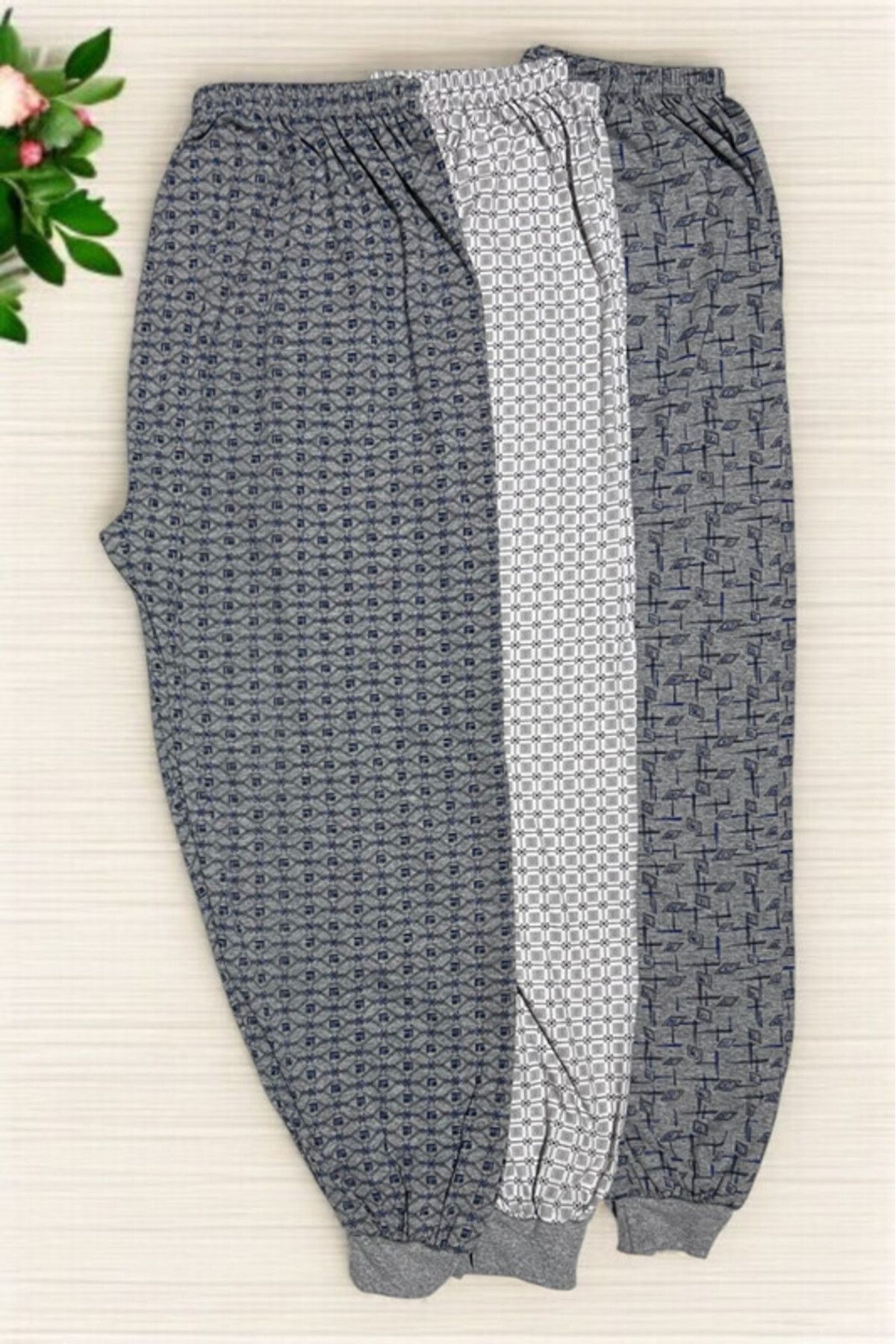 Pi Giyim 3 Adet Erkek Desenli Uzun Manşetli Pijama Altı Yazlık
