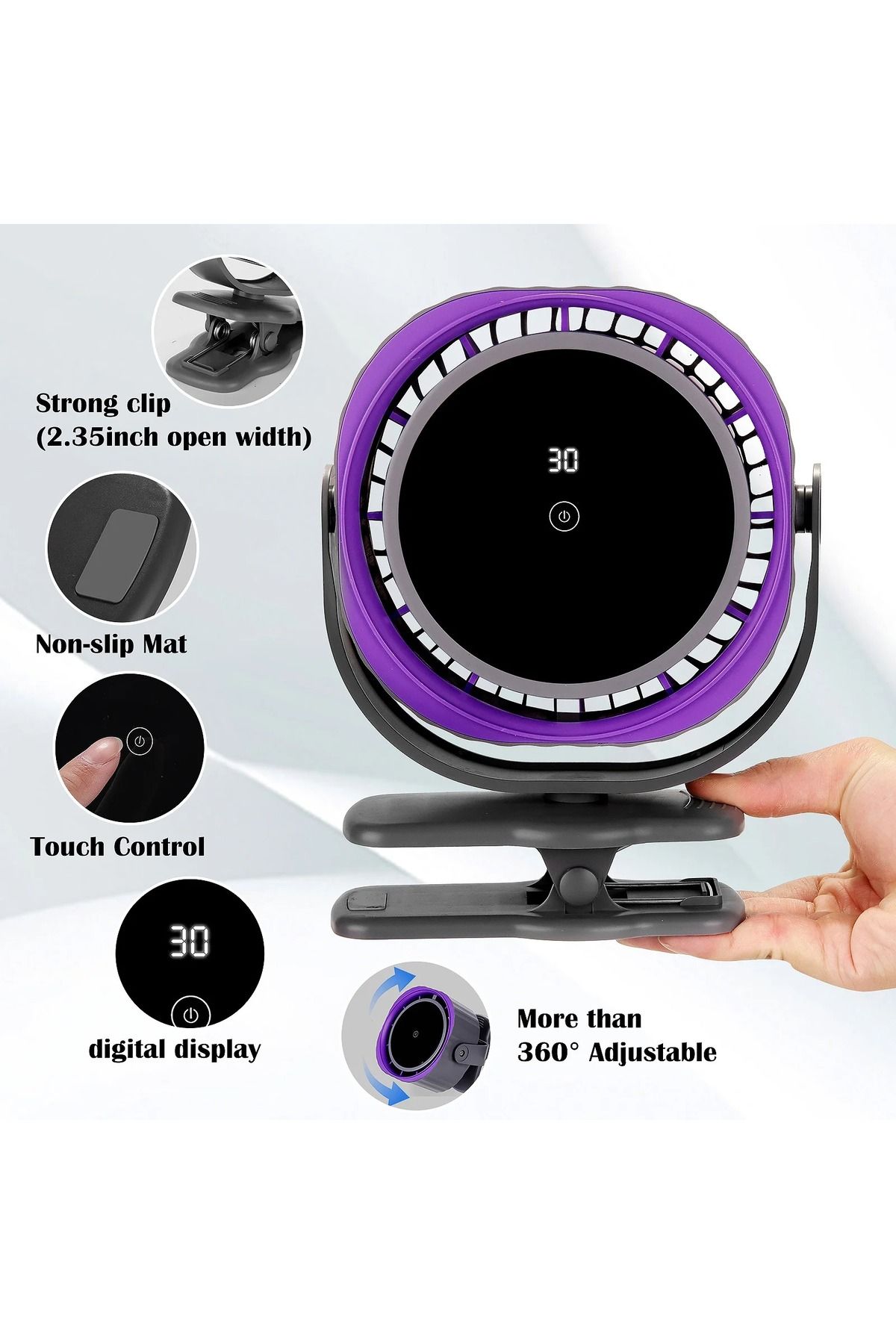 EN SİGA Dokunmatik Ekranlı Masa Fanı, 4 Hızlı Sessiz Soğutma, 360 ° Ev, Ofis, Seyahat, LED Ekran Fan