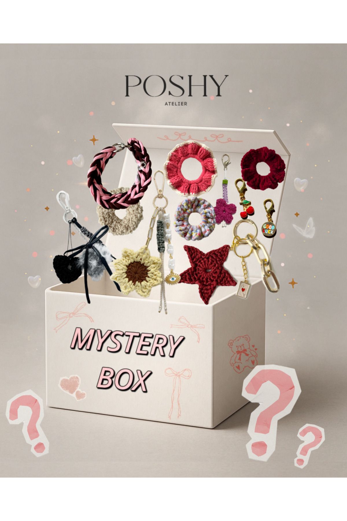 Poshy Atelier Mystery Box Sürpriz Aksesuar Kutusu Çanta Charmı Anahtarlık Toka Süs