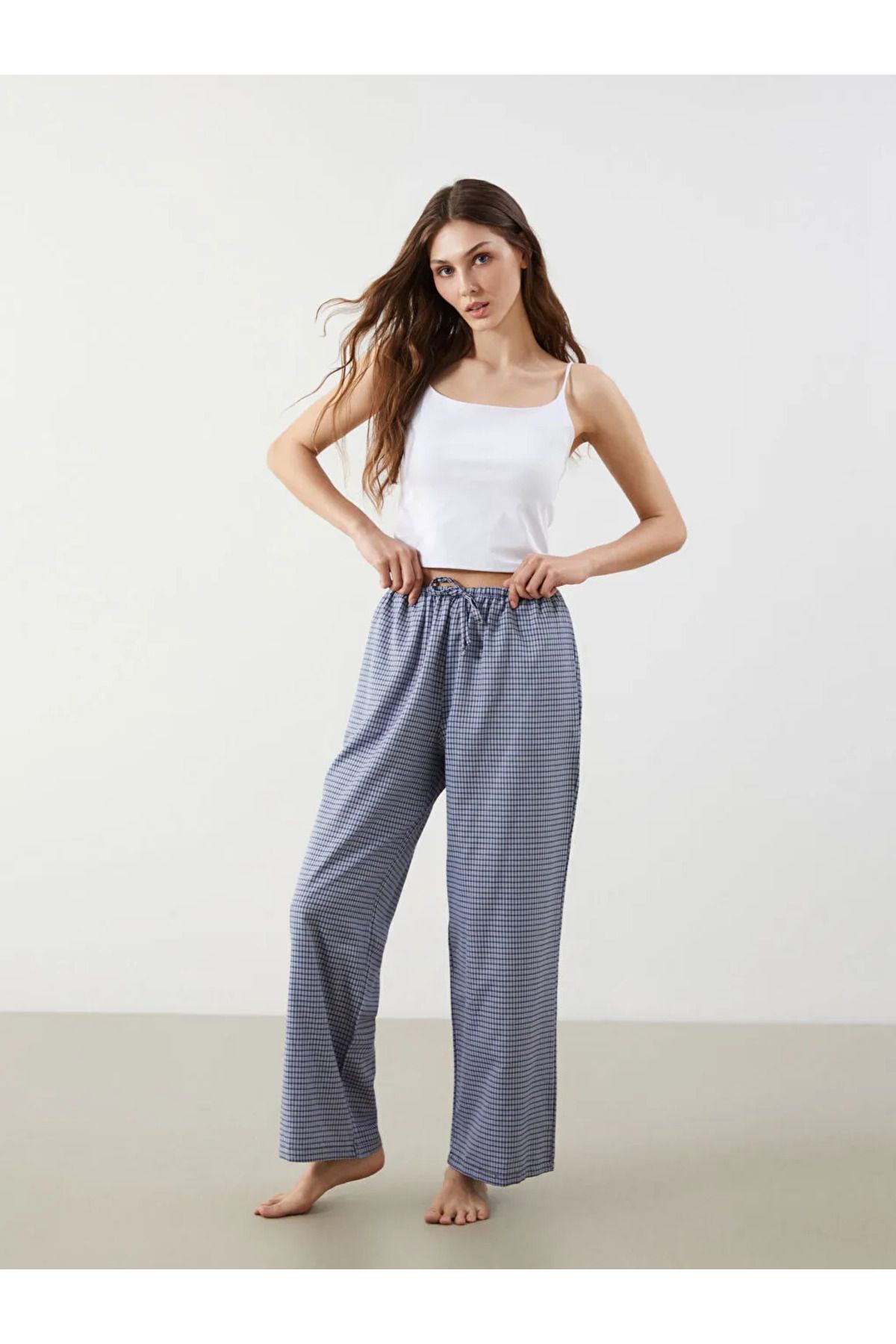 LC Waikiki LCW DREAM Mavi Beli Lastikli Ekose Kadın Pijama Altı