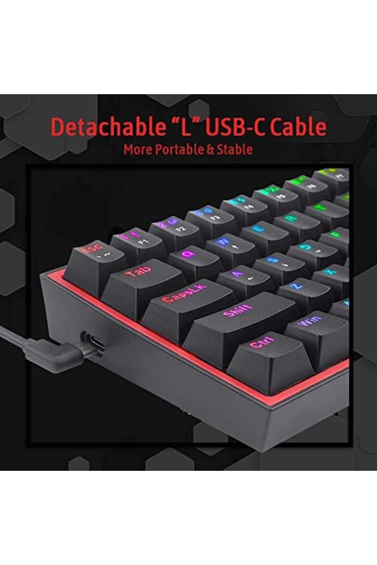 REDRAGON-K617 Gaming Keyboard; RGB Wired 60% Compact Mechanical Keyboard with 61 Red Linear Keys 5