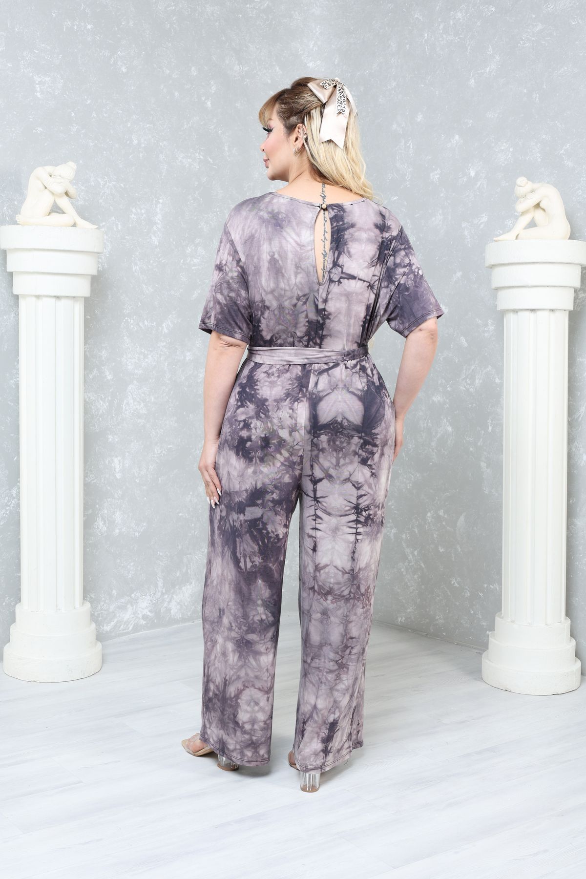 MJORA-Large Size Comfortable Patterned Viscose Knitted Jumpsuit 4
