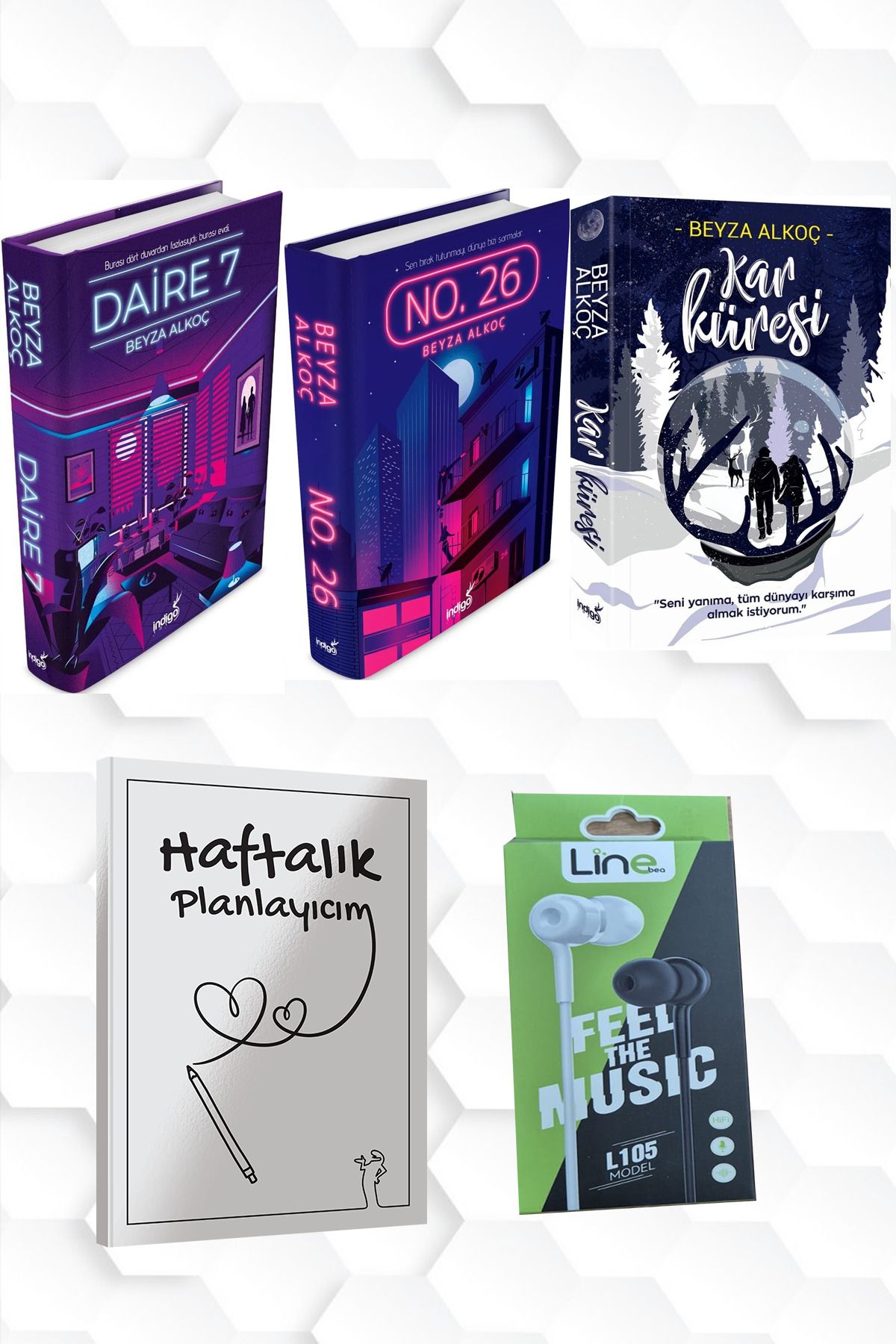İndigo Kitap CİLTLİ-BEYZA ALKOÇ-DAİRE 7-NO 26-KAR KÜRESİ+HAFTALIK PLANLAYICIM (52 HAFTA) KULAKLIK
