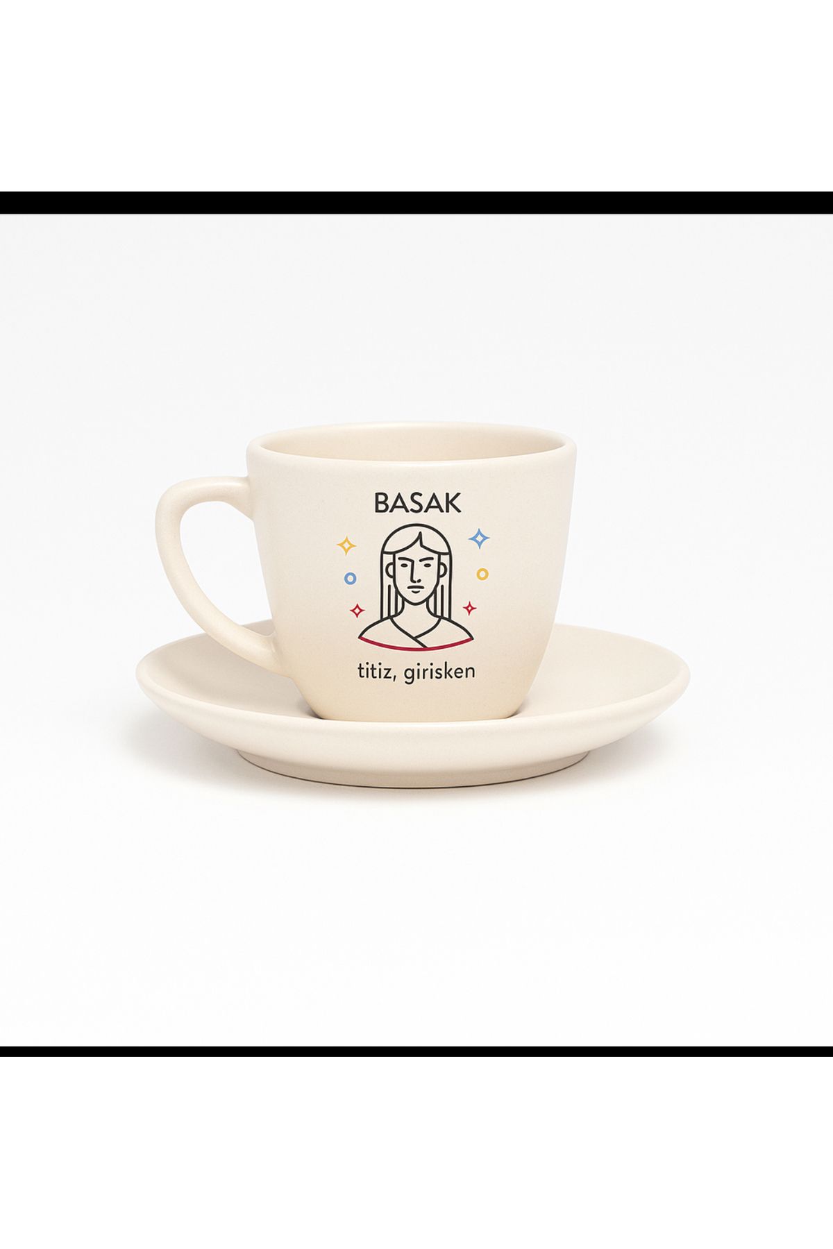 facnspt Başak Burcu Temalı Seramik Kahve Fincanı ve Tabağı – “Titiz, Girişken” Tasarım