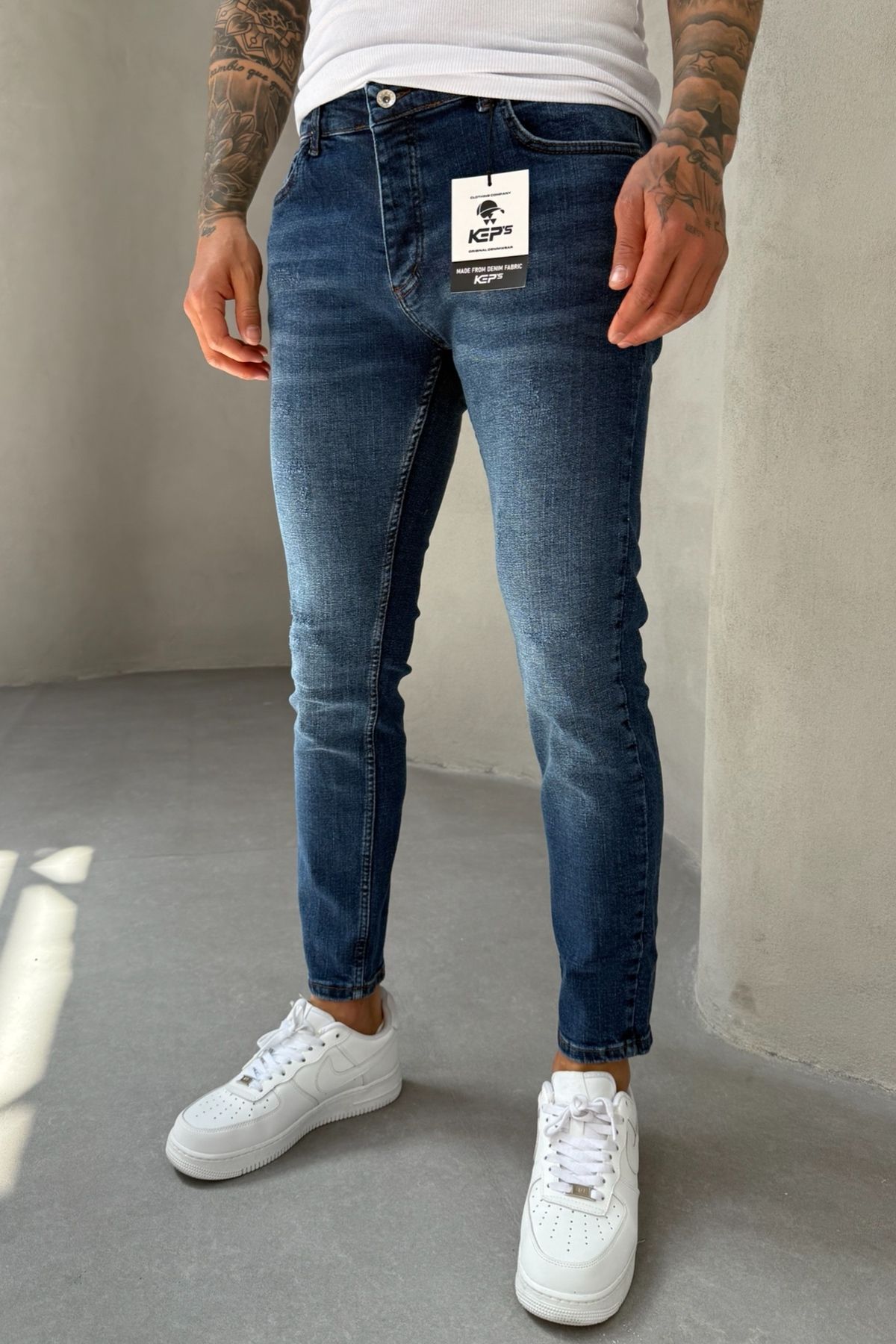 MADZEYMODA Slim Fit Dar Kesim Likralı Denim Kumaş Erkek Mavi Jean Kot Pantolon KE-317