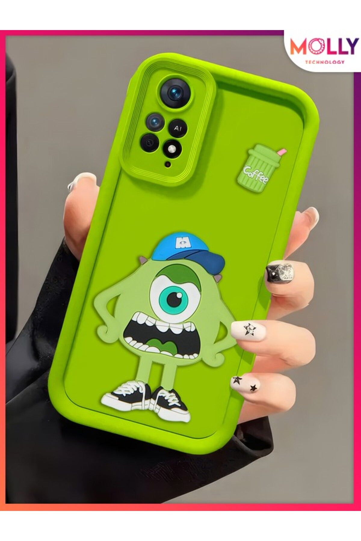 Molly Xiaomi Redmi Note 11 Pro İçin Yeşil Kenarları Kalın 3d Kabartmalı Sevimli Canavar Mike Silikon Kılıf
