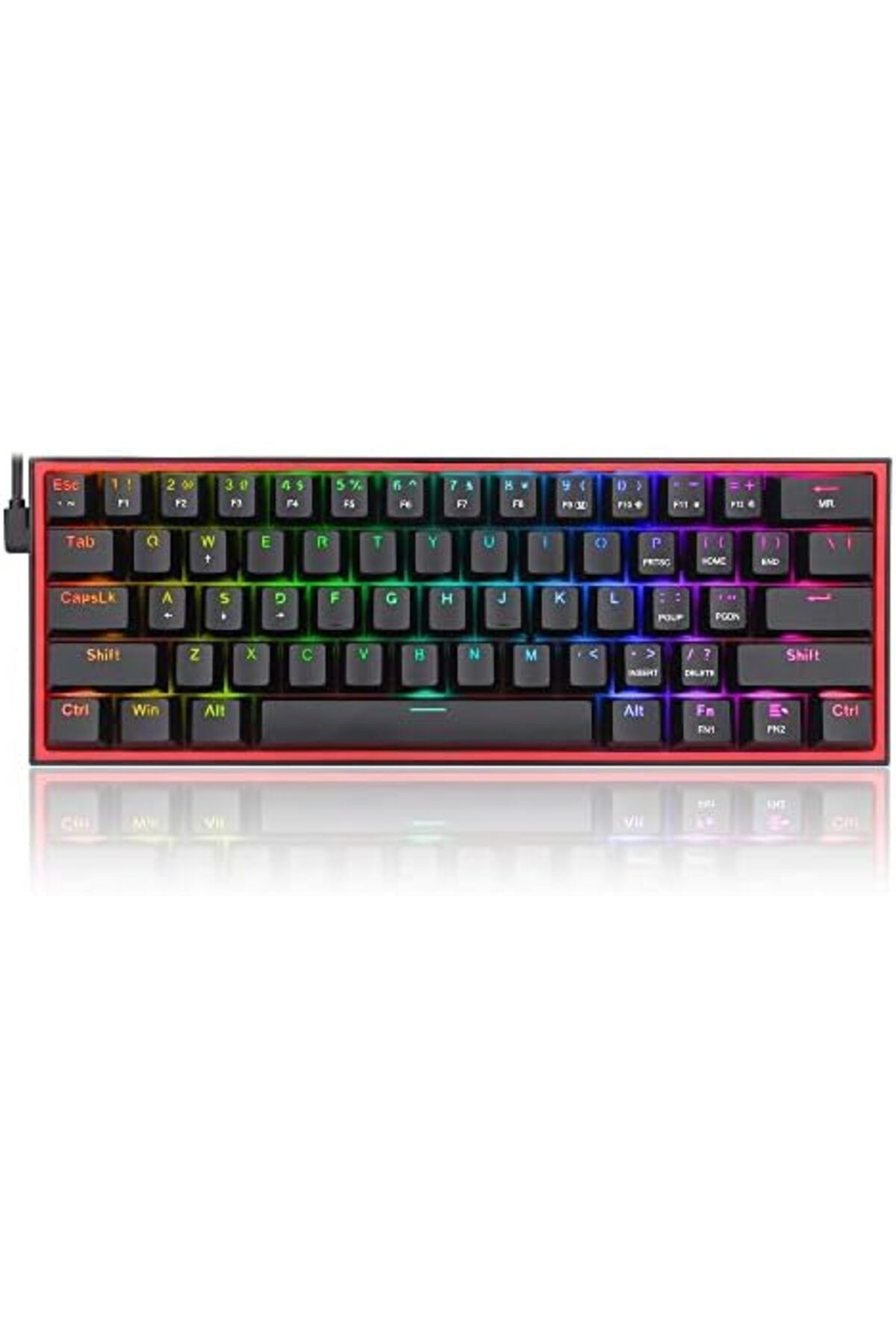 REDRAGON-K617 Gaming Keyboard; RGB Wired 60% Compact Mechanical Keyboard with 61 Red Linear Keys 1