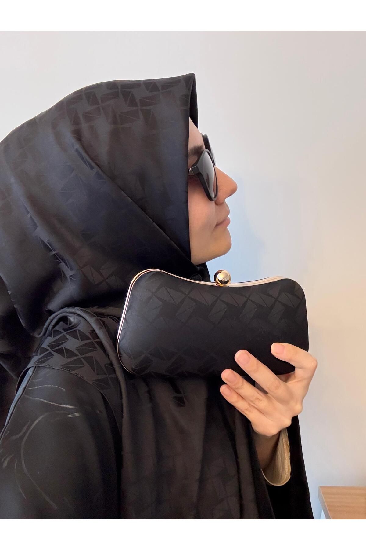 Ceylan Siyah Jakarlı Eşarp & Çanta Takımı