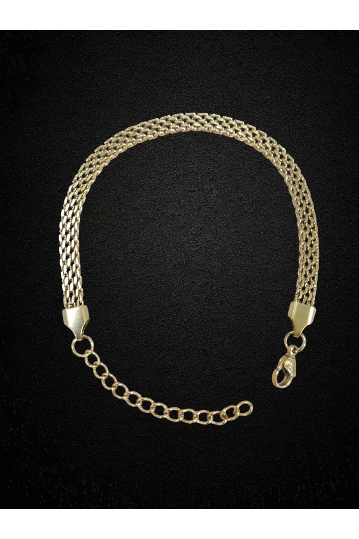 Tasarım Çelik Bileklik Sık Örme lüks Model 5 mm Genişlik 19 Cm Uzunluk 5 Cm Ek Altın Sarısı Gold