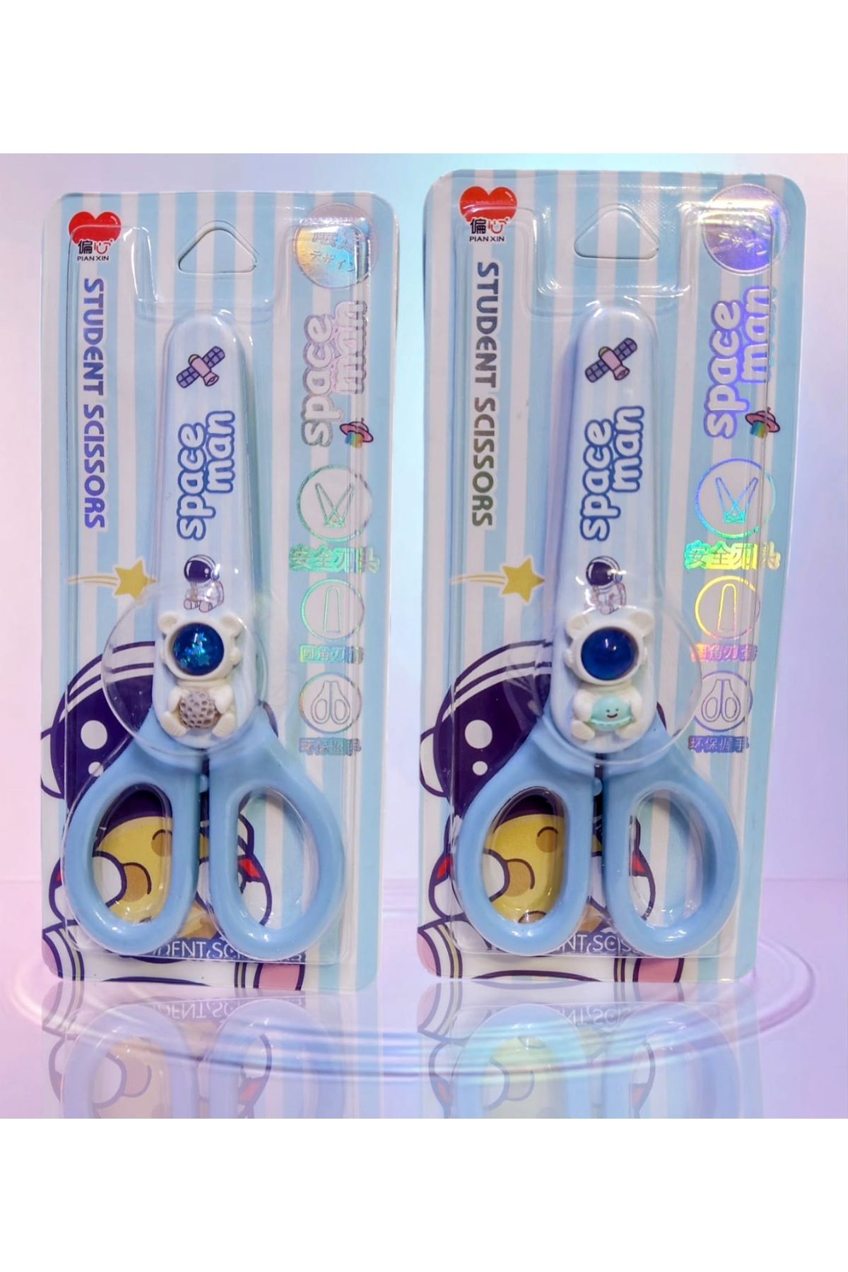 izmir yazici servis-Astronaut Patterned Figured School Scissors Blunt Tip Scissors Scissors with Protective Case 1 Piece 2