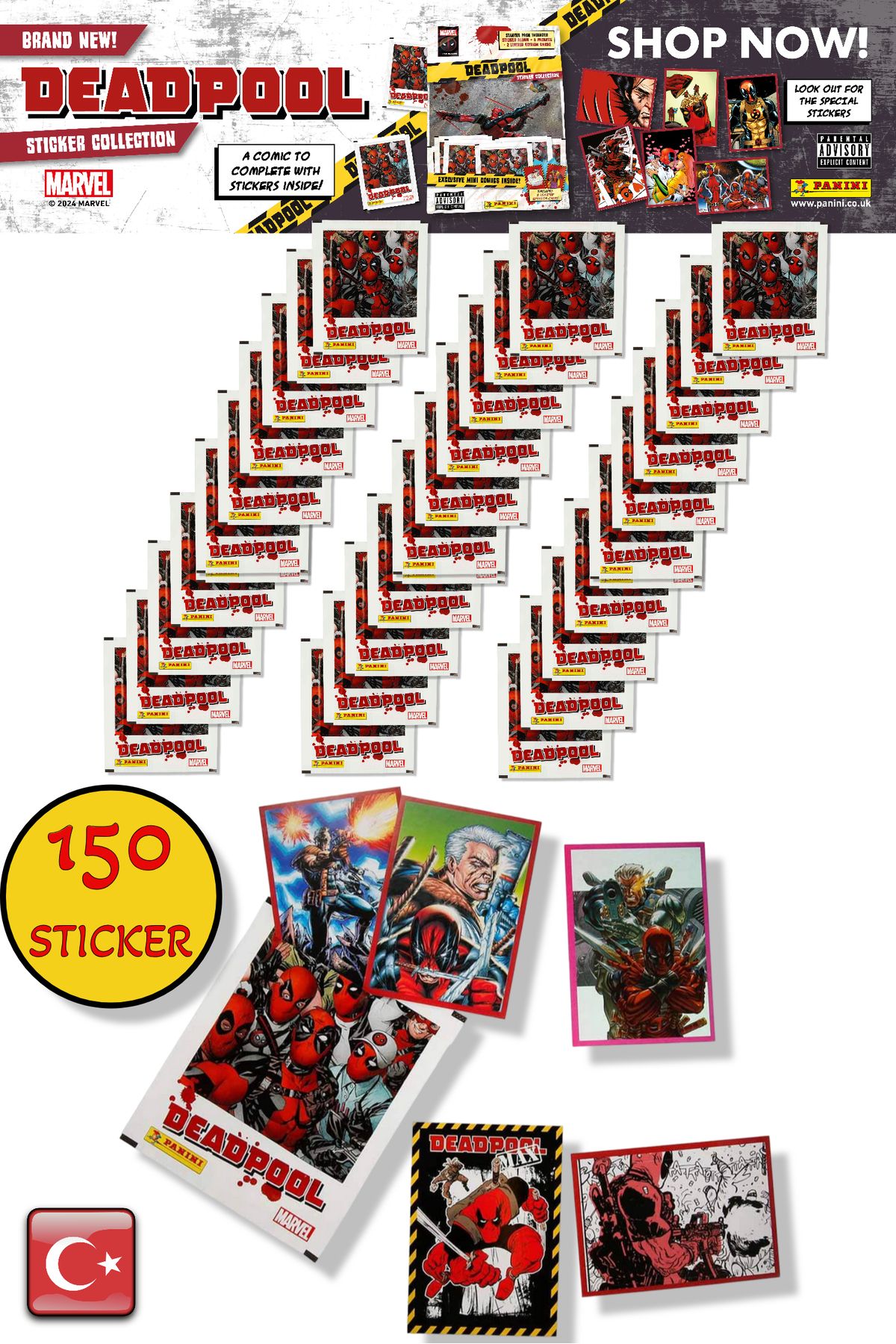 TOYFEST 30 PAKET - Marvel Deadpool Çıkartma Paketi | Panini Lisanslı Ürün ( 150 STICKER )