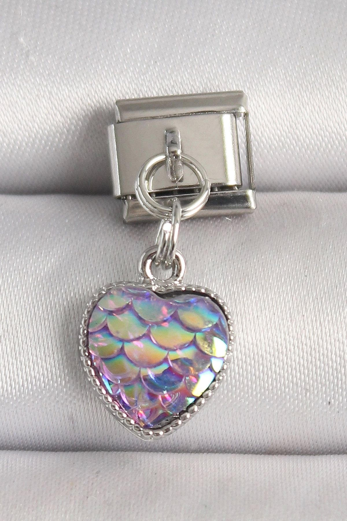 luz&pos 316L Çelik Gümüş Renk Mor Pullu Kalp Model Nomination Charm