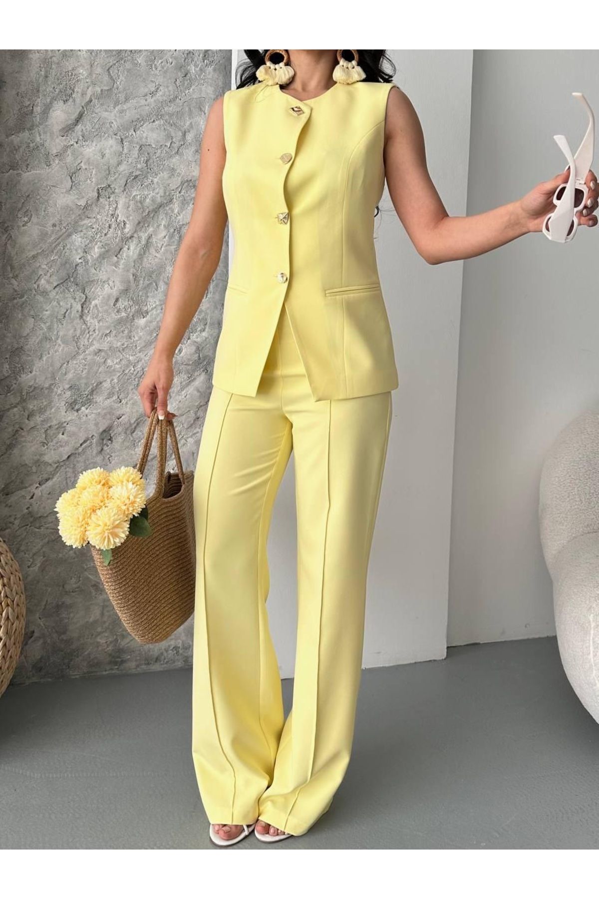 Ekim Store Taş Düğmeli Blazer Yelekli Pantolon Takım