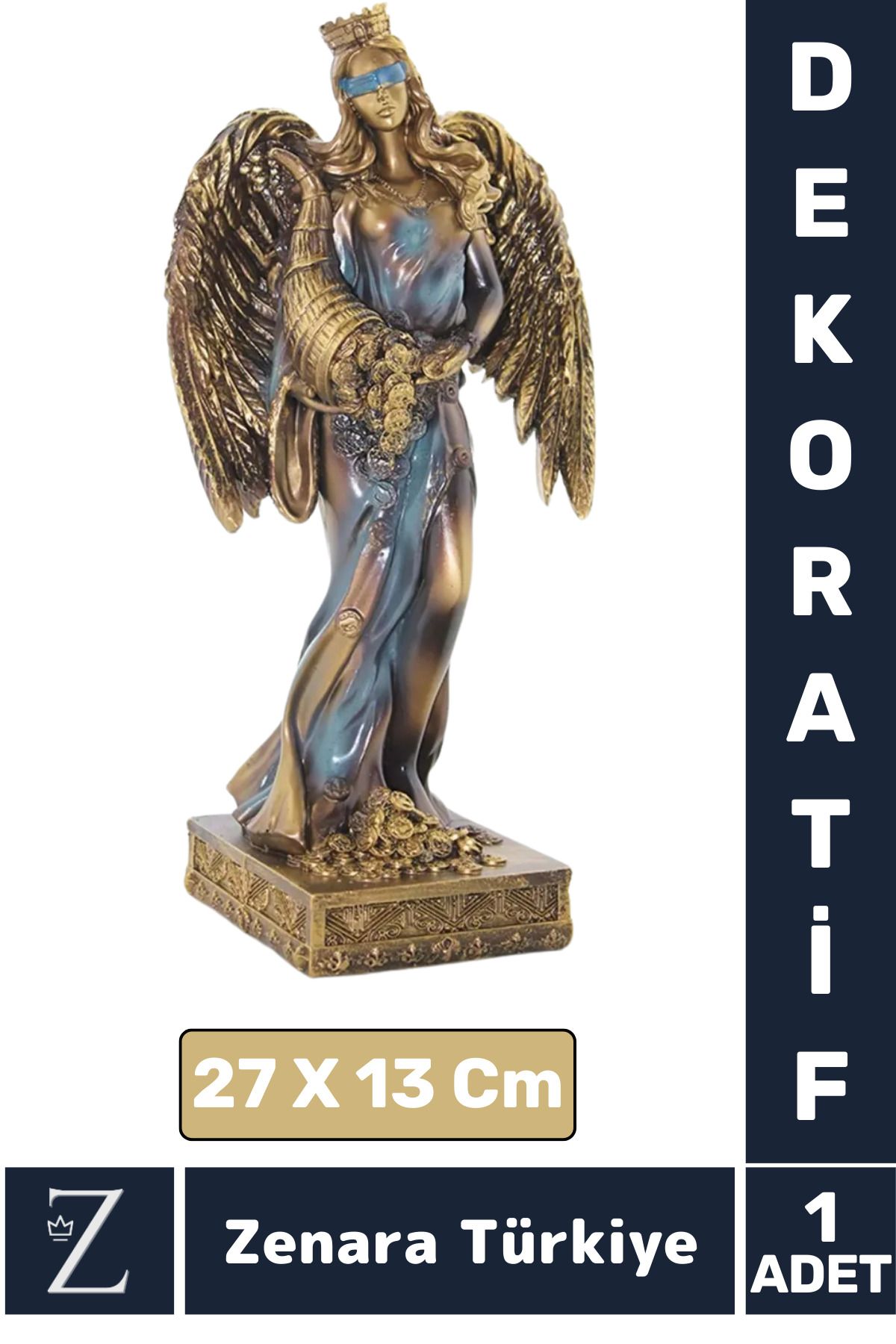 Zenara Çok Şık Dekoratif Hediyelik Özel Gün Biblo Koleksiyon Bereket Tanrıçası POLYESTER KANATLI FORTUNA