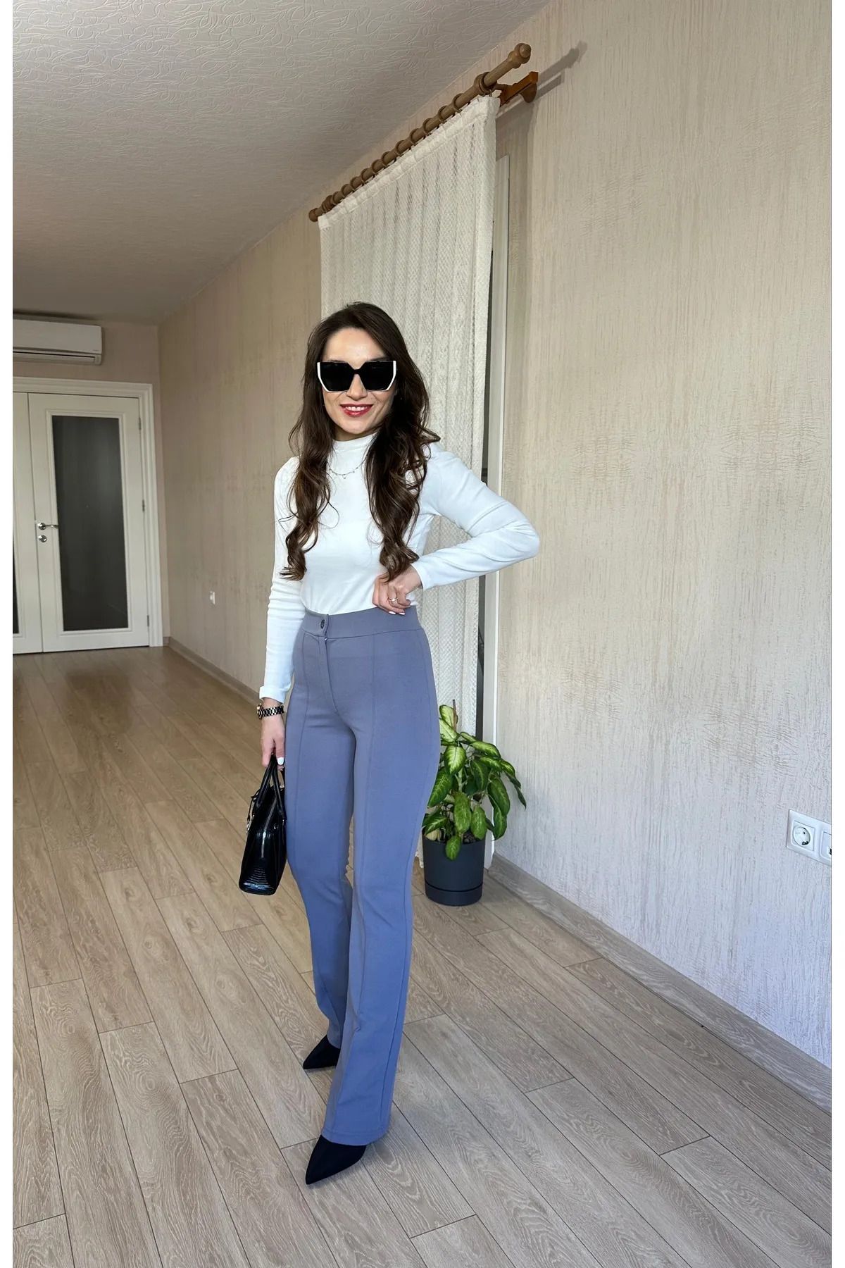 Butik Çımalı pantolon esnek crep kumaş - tam kalıp yüksek bel