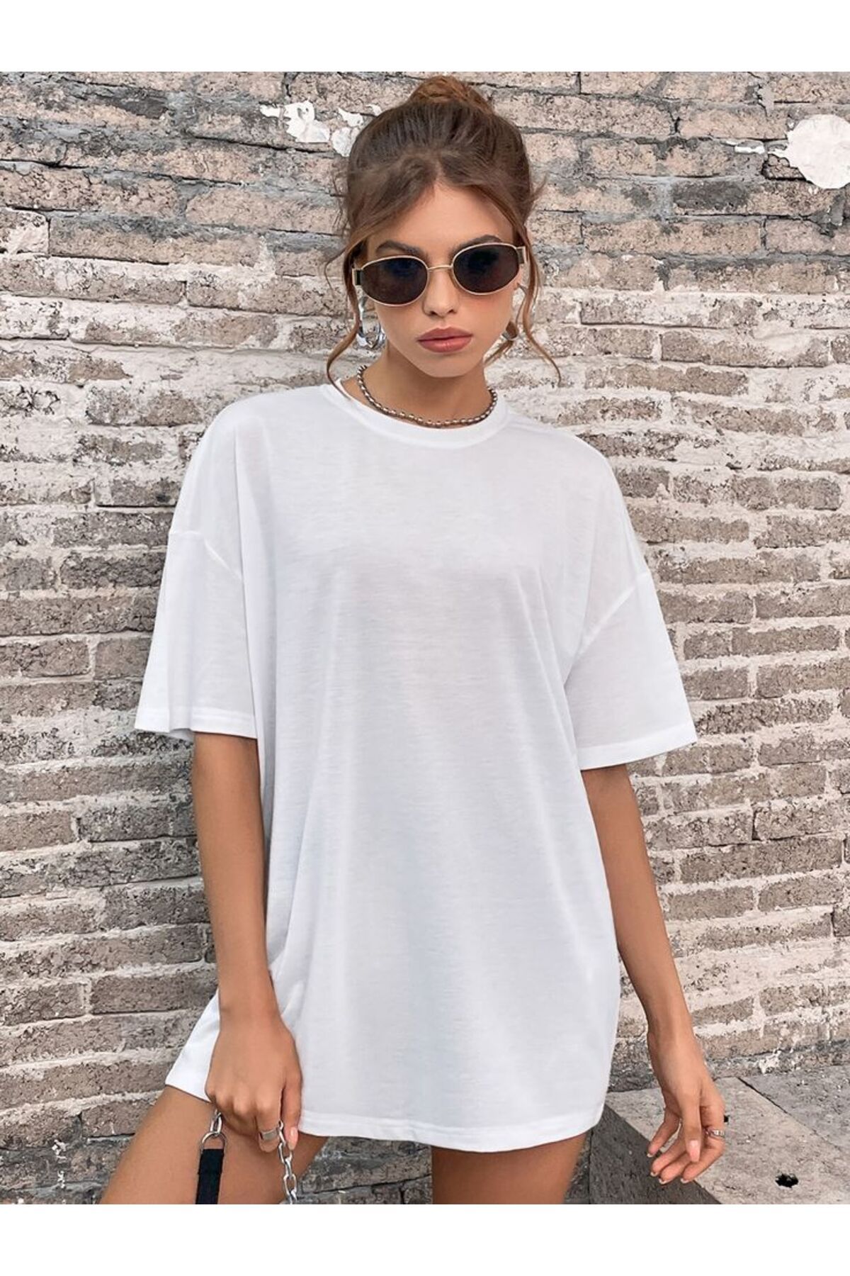 lewibafashion BEYAZ OVERSİZE GÜNLÜK KOMBİN T-SHİRT