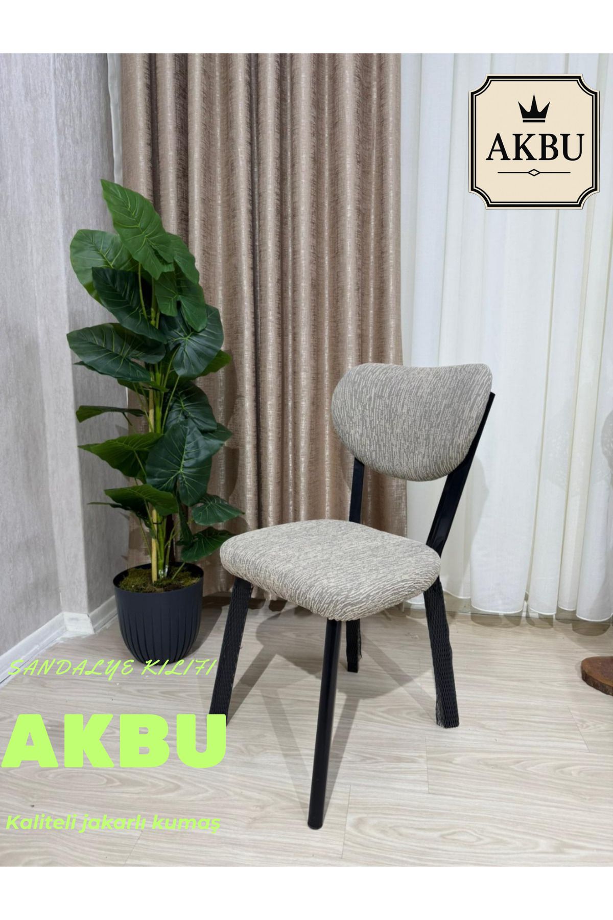 AKBU A Kalite Elma Sandalye Kılıfı Jakarli Ağaç Desen Yüksek Kaliteli Esnek Lastikli (1 adet)