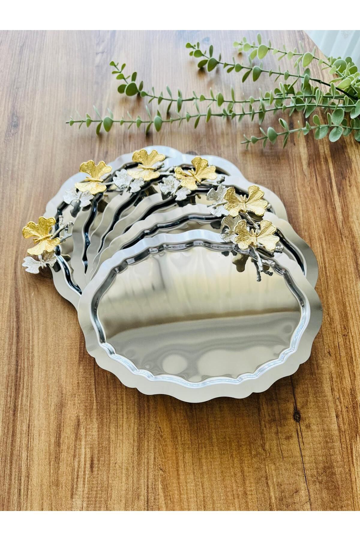 Maglor Lüx 6'lı Oval Kelebekli Sunum, Kahve, Çay ve Dekoratif Tepsi