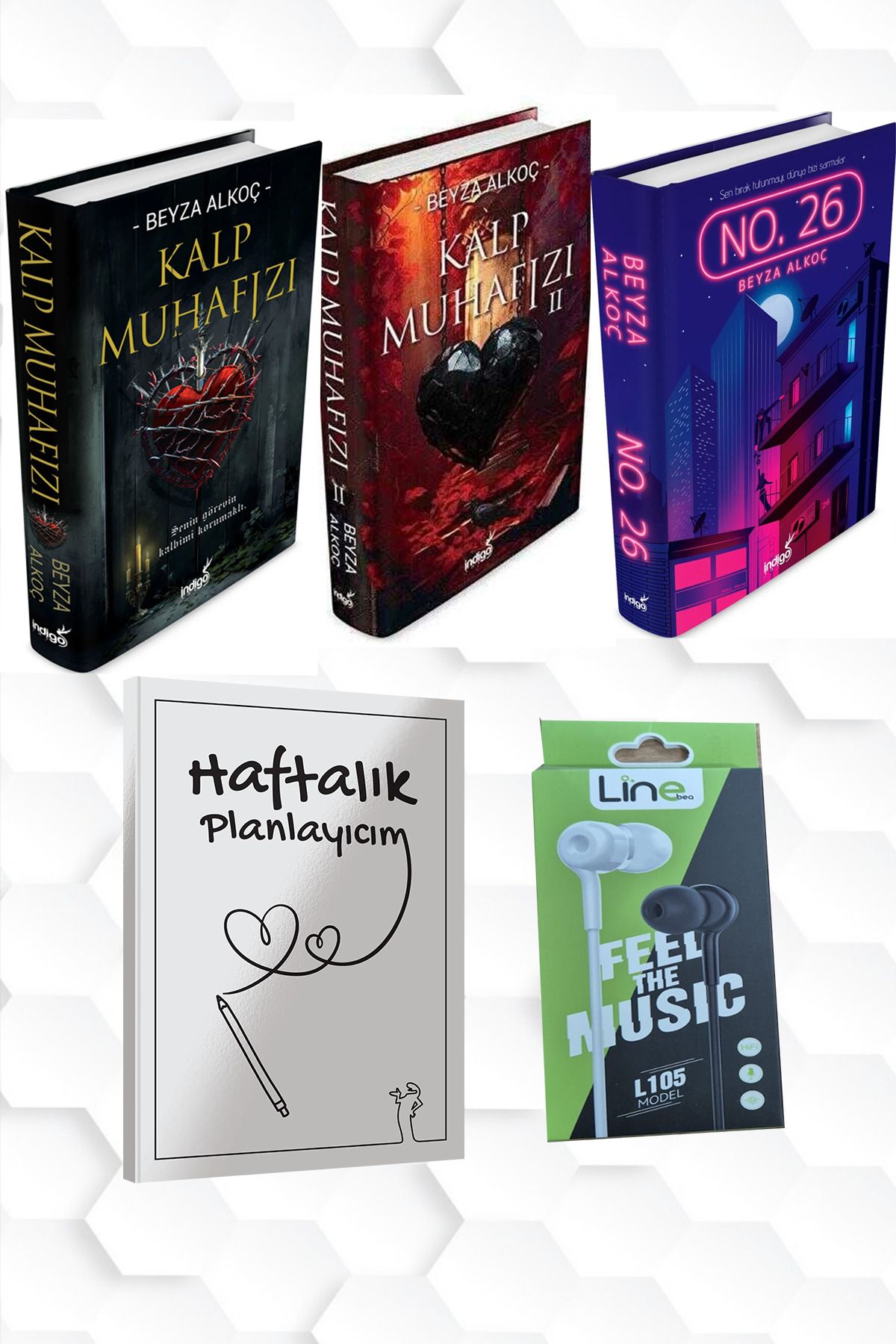 İndigo Kitap CİLTLİ-BEYZA ALKOÇ-KALP MUHAFIZI 1 VE 2-NO 26+HAFTALIK PLANLAYICIM (52 HAFTA) KULAKLIK