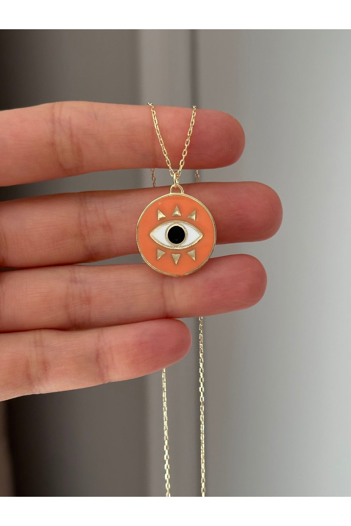 emy by emel luxury silver jewelry Altın Kaplama Turuncu Mineli Göz Kolye 925 Ayar Gümüş
