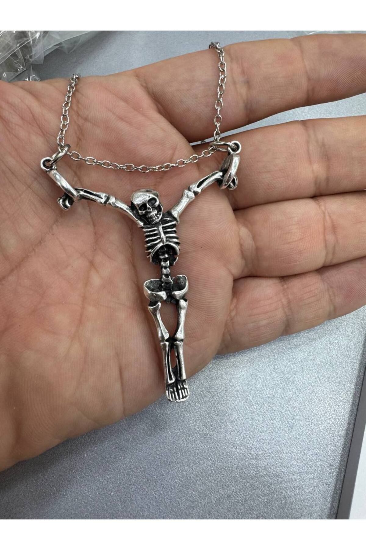 Herşey Nota Köstebek Chain Stretched Skeleton Zincirli Kolye Erkek Kadın Unisex Aksesuar – 60 cm Paslanmaz Çelik