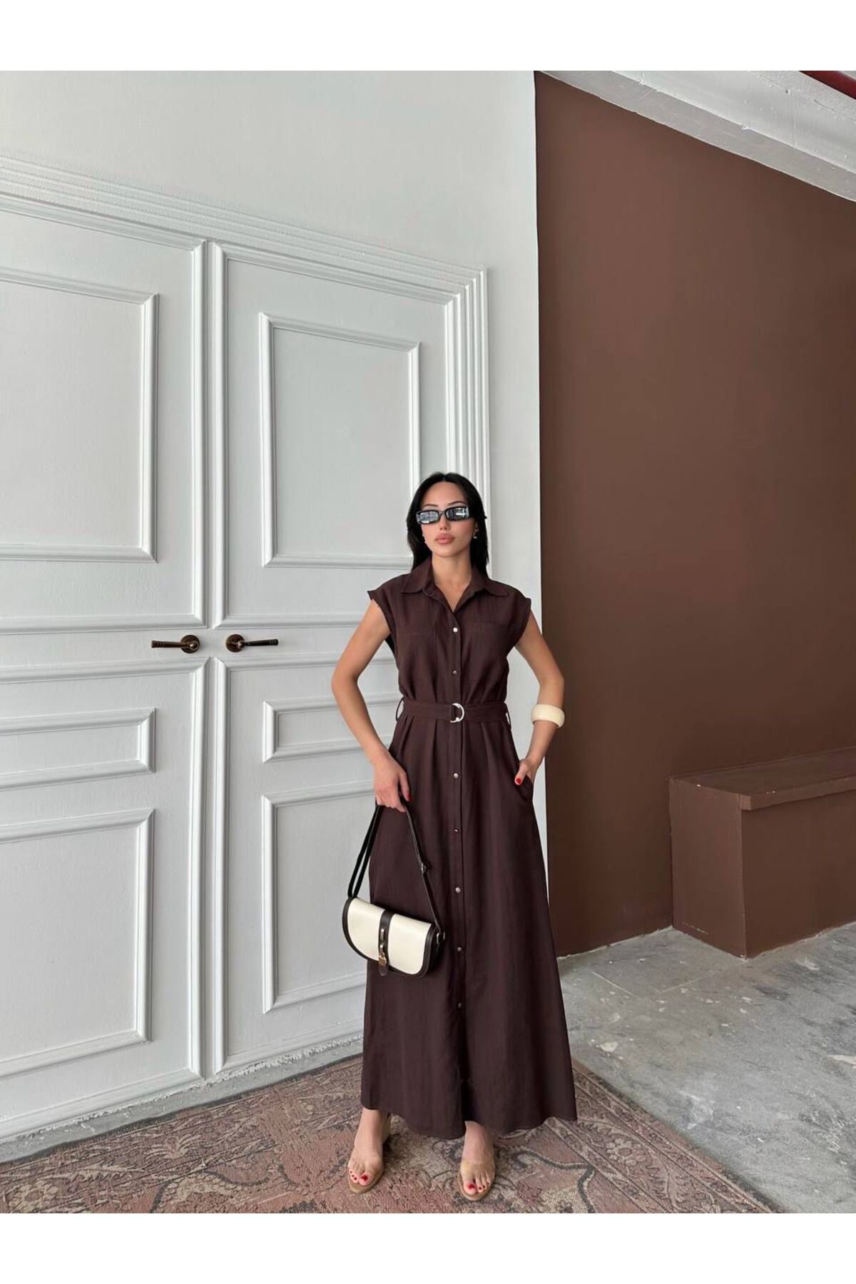 Hotfashion Kuşaklı Düz Elbise