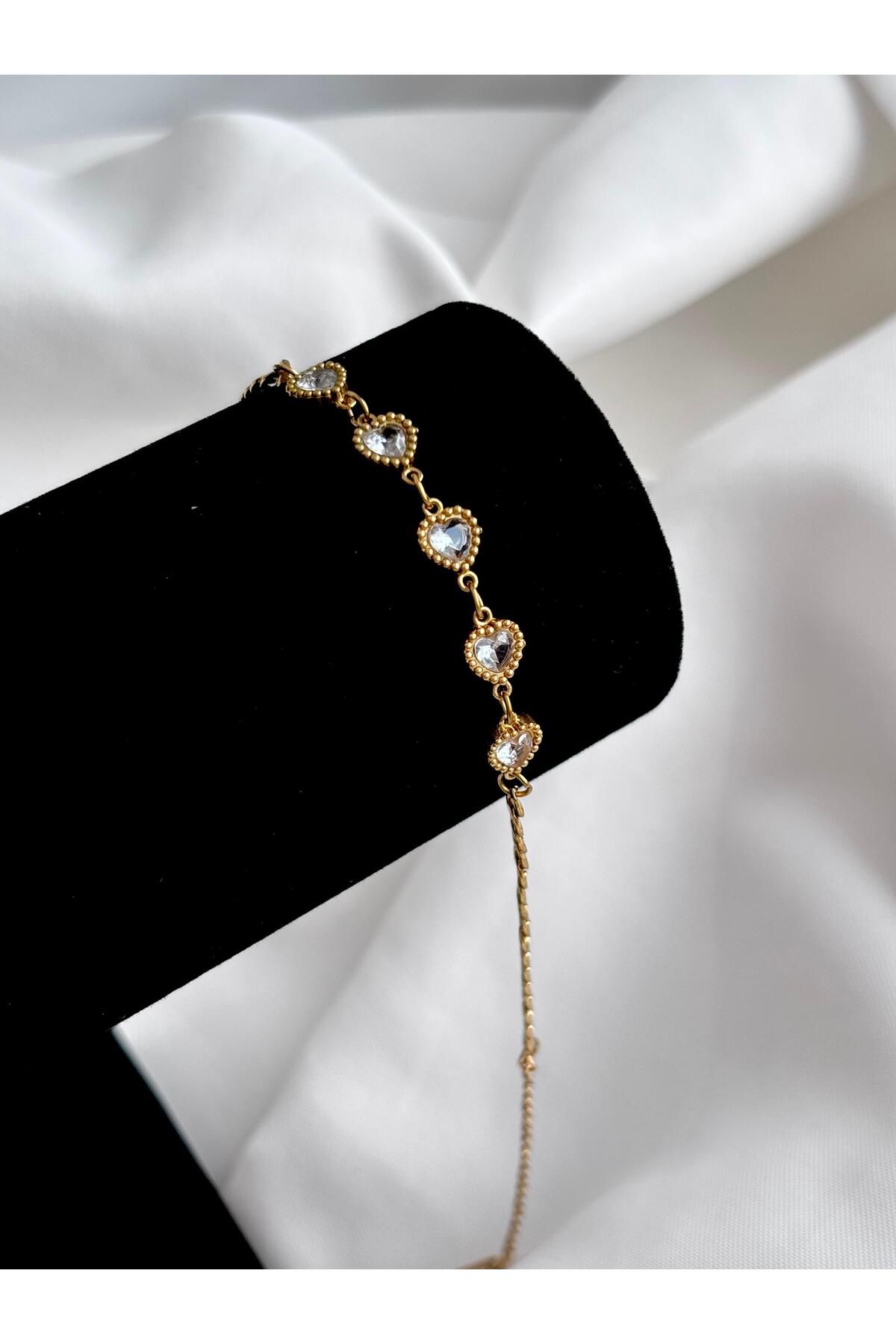 Bellamy Jewelry Taşlı Kalp Bileklik - Gold