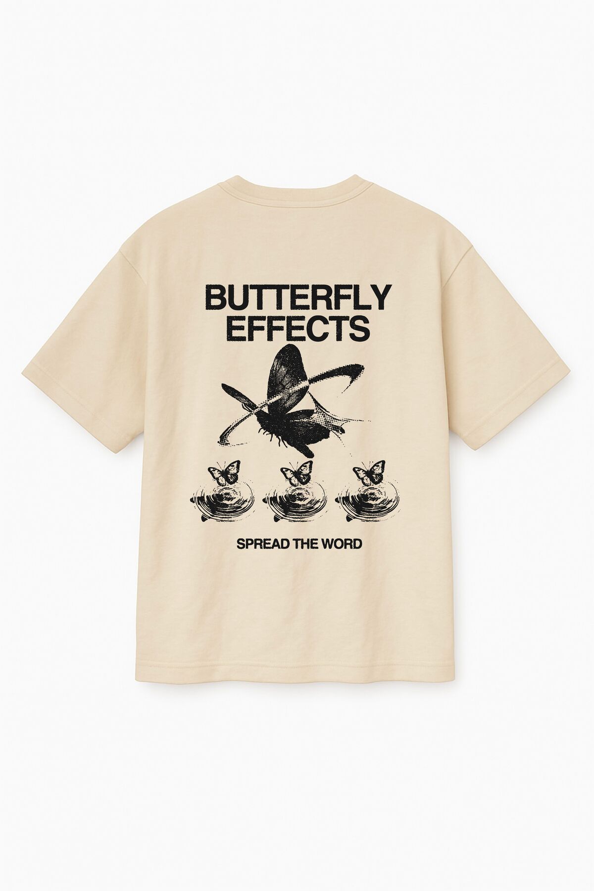 Altair Tr Bej Renk Oversize Butterfly Effects Kelebek Baskılı Unisex Tişört T-Shirt