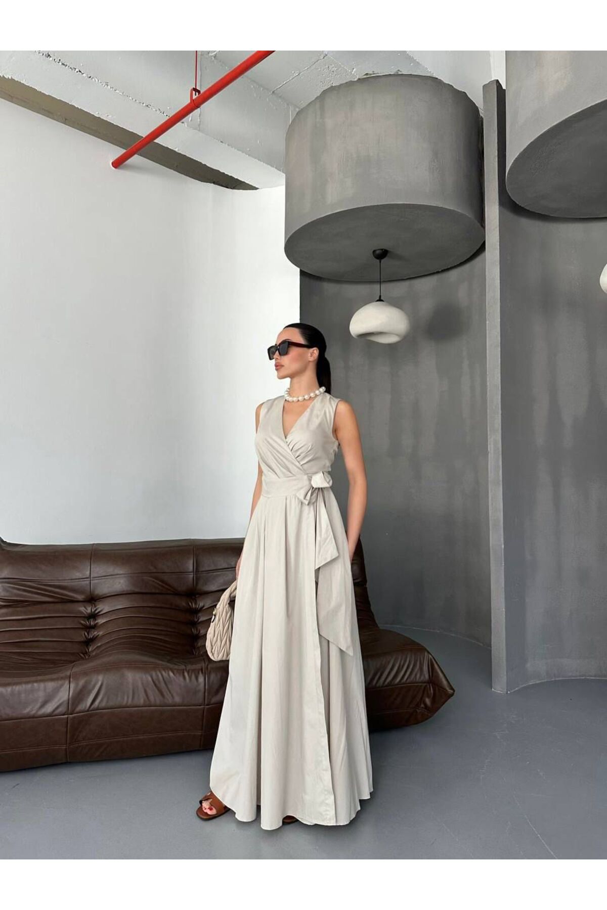Hotfashion Drapeli Kruvaze Kesim Kuşaklı Elbise