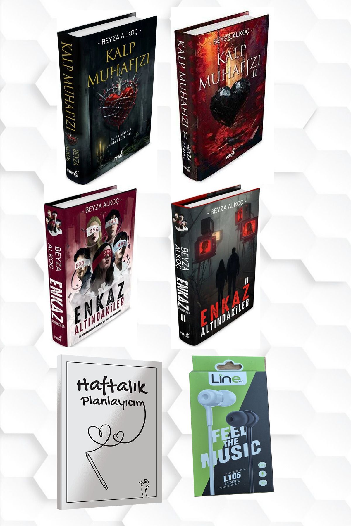 İndigo Kitap CİLTLİ-BEYZA ALKOÇ-KALP MUHAFIZI 1 VE 2-ENKAZ ALTINDAKİLER 1 VE 2+HAFTALIK PLANLAYICIM VE KULAKLIK