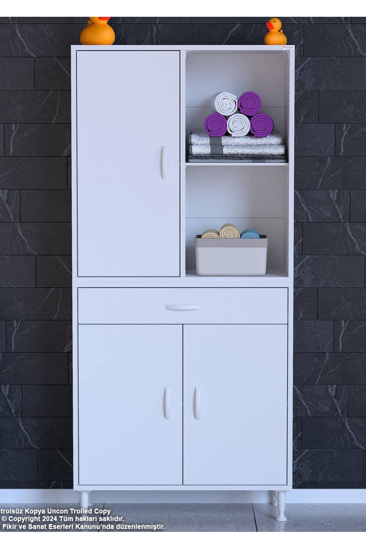 Modilayn 75 x 173 x 32,5 cm 1 Çekmece 3 Kapak 3 Raf 6 Bölmeli Düzenleyici Çok Amaçlı Mutfak Dolabı