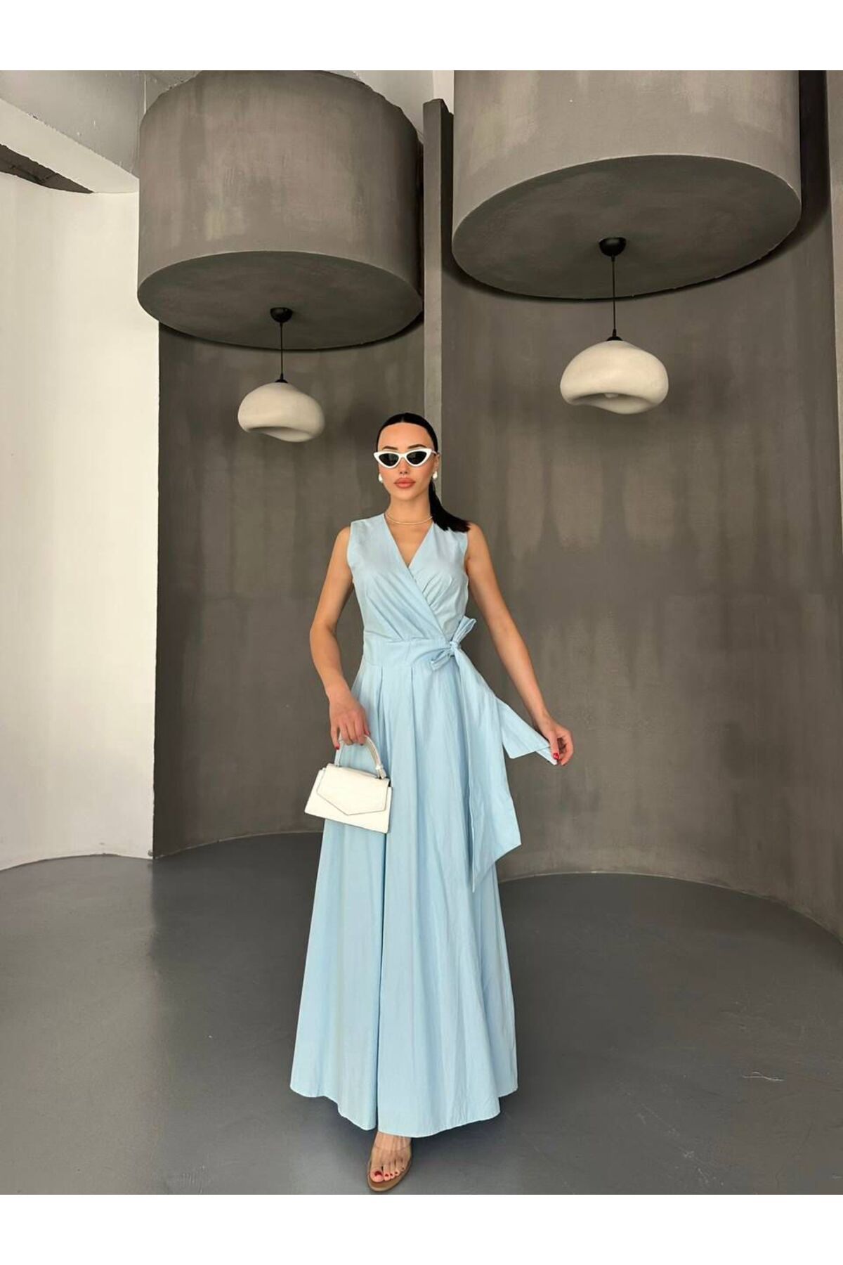 Hotfashion Drapeli Kruvaze Kesim Kuşaklı Elbise