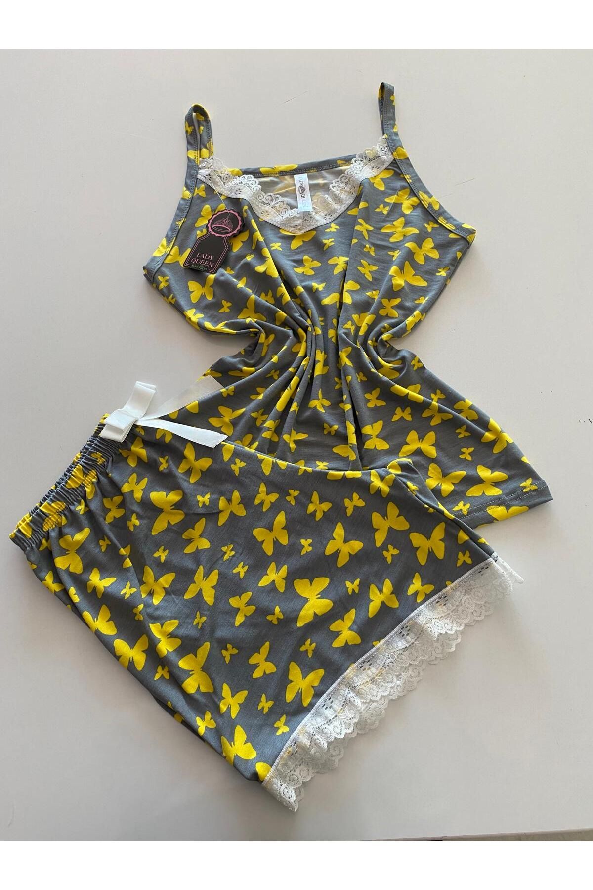 Lady Queen likralı ring viskon kadın şortlu pijama takımı