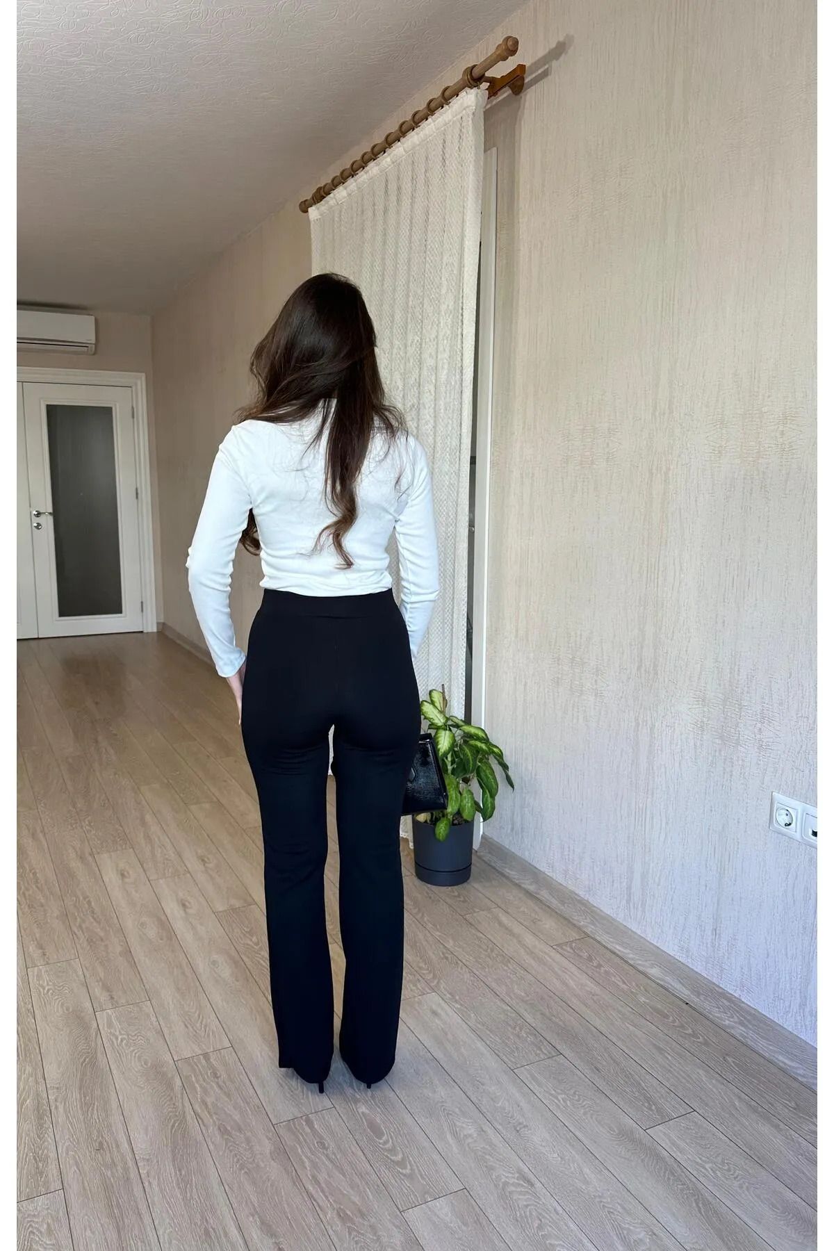 Butik Çımalı pantolon esnek crep kumaş - tam kalıp yüksek bel