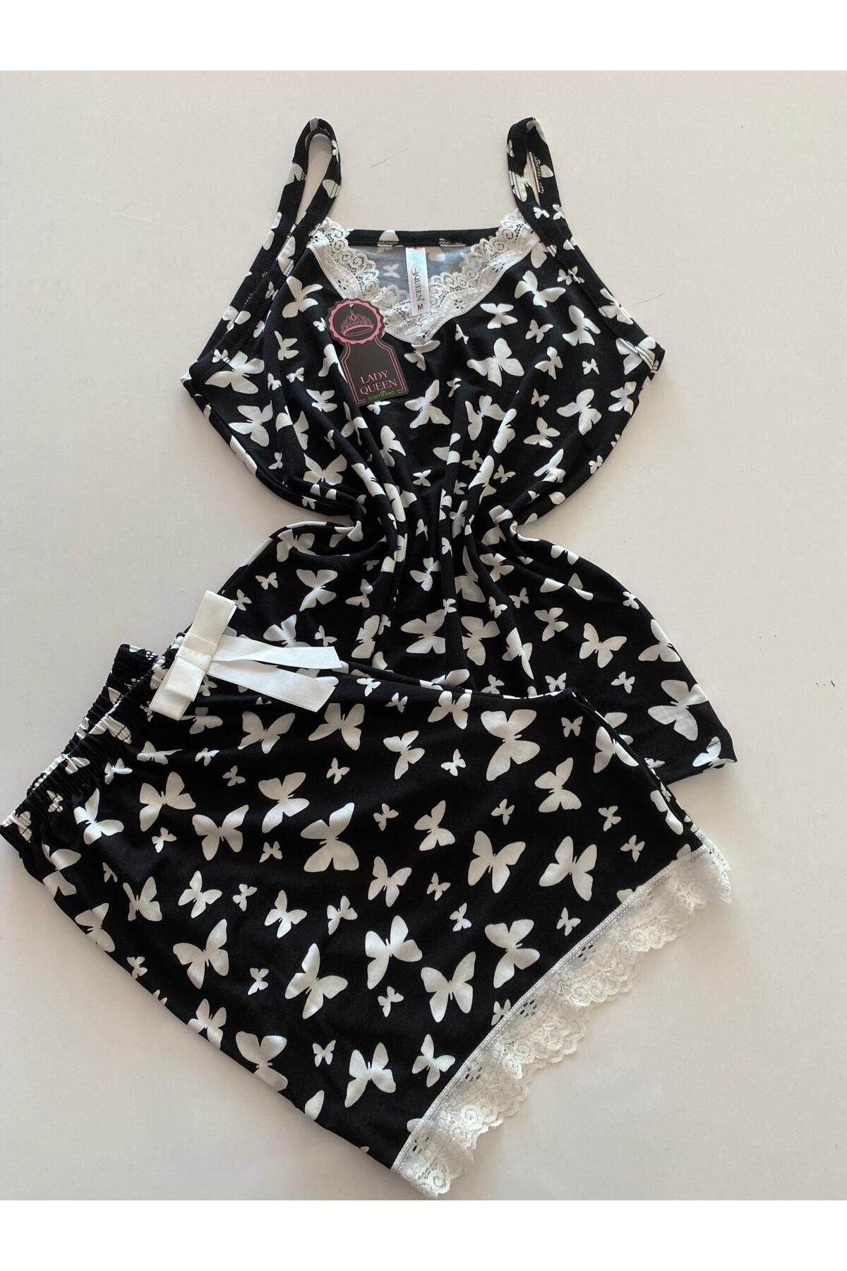 Lady Queen likralı ring viskon kadın şortlu pijama takımı
