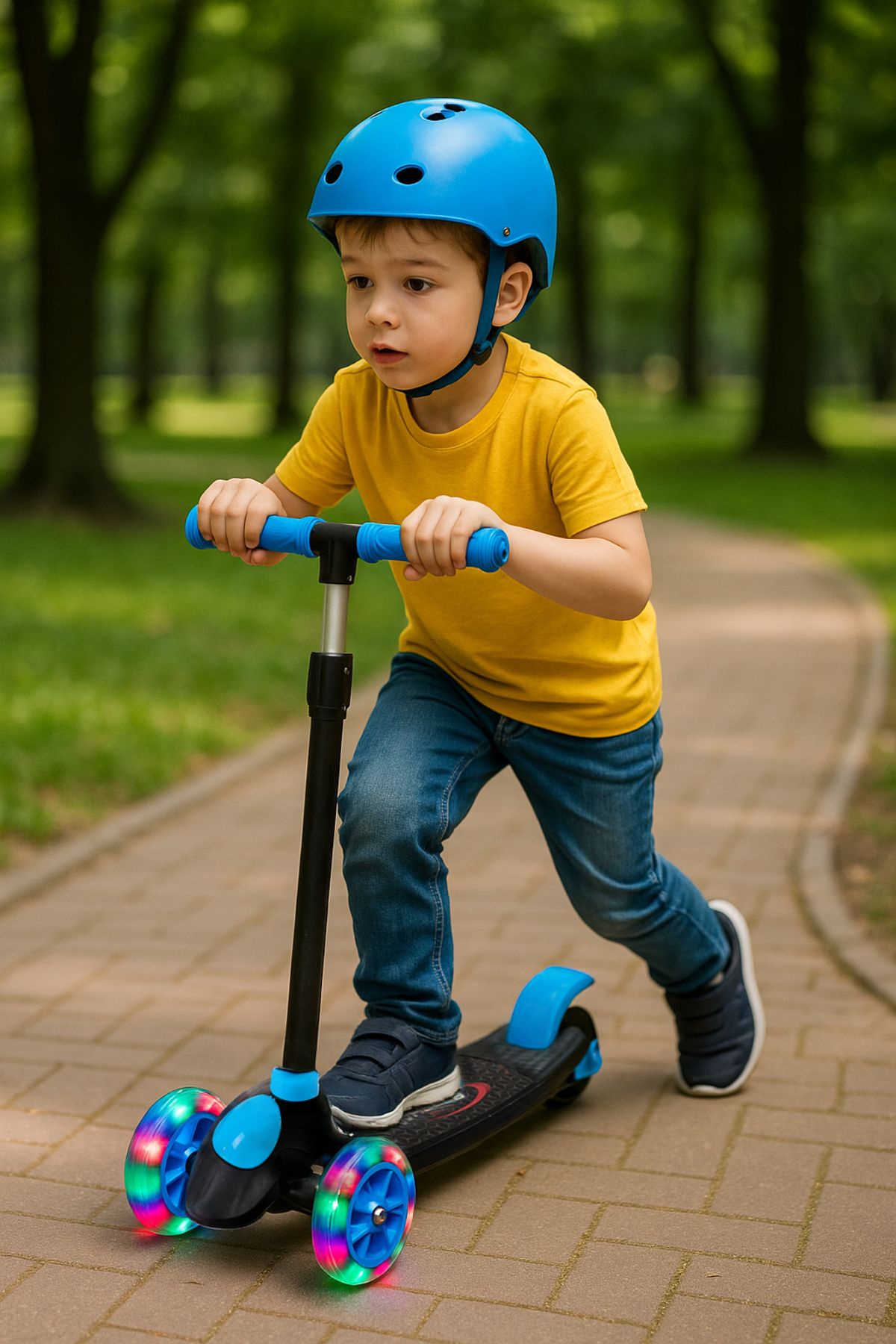 BRN Oyuncak Frenli Denge Katlanabilir Led Işıklı 3 Üç Tekerlekli Yükseklik Ayarlı Magic Twist Çocuk Scooter