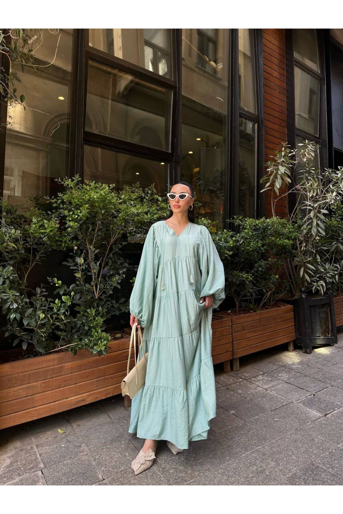 Hotfashion Bohem Stil Balon Kollu Elbise