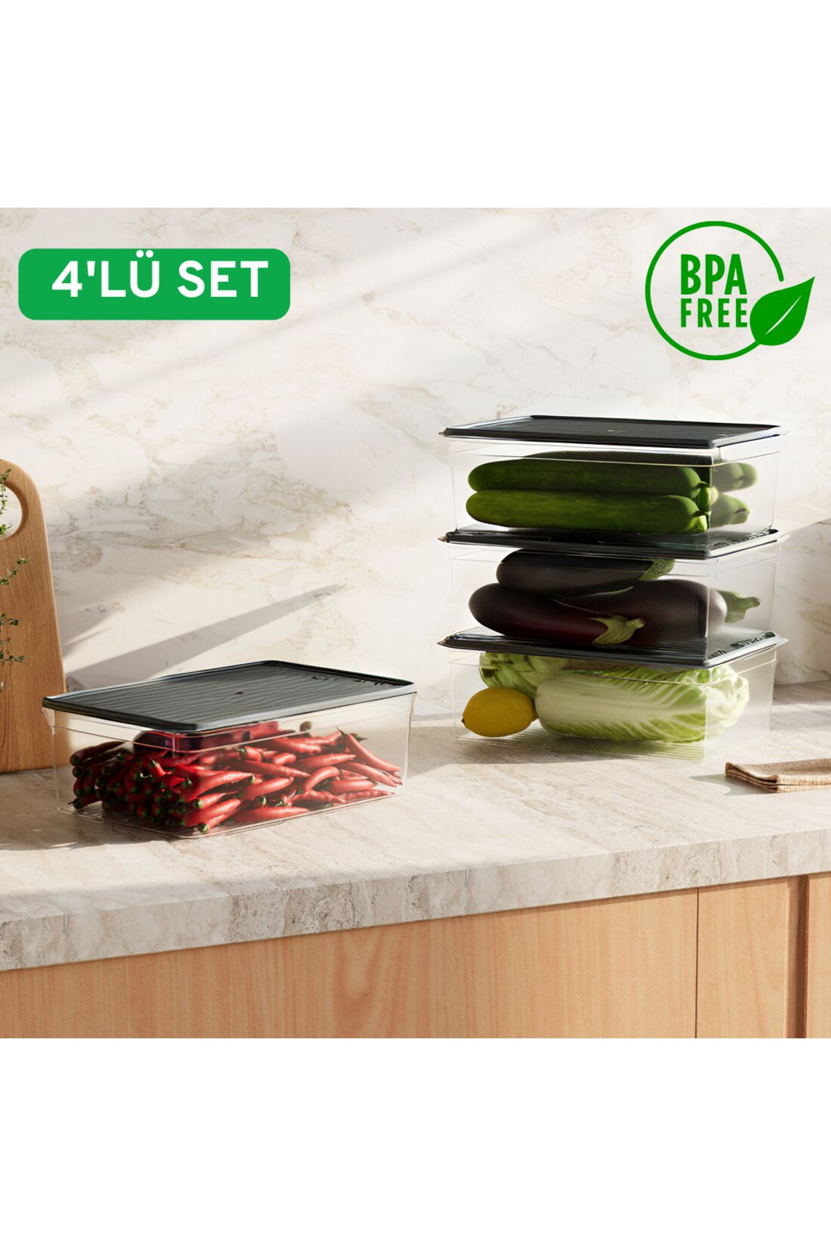 Canbaz Home 4'lü 4.3 Litre Buzdolabı Dondurucu Organizer Difriz Saklama Kabı (4 x 4300 ml)