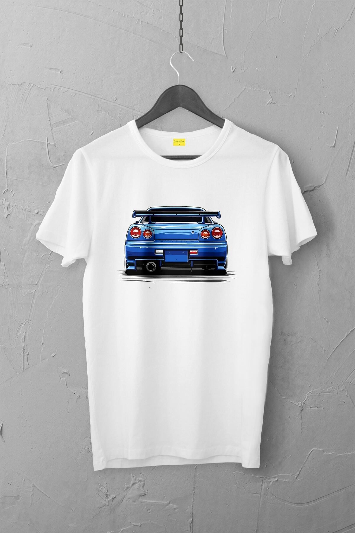 Pisa Art Nissan Skyline R34 Gtr Design Tshirt , Unisex Premium, Çatlama Solma Yapmaz / Otomobil