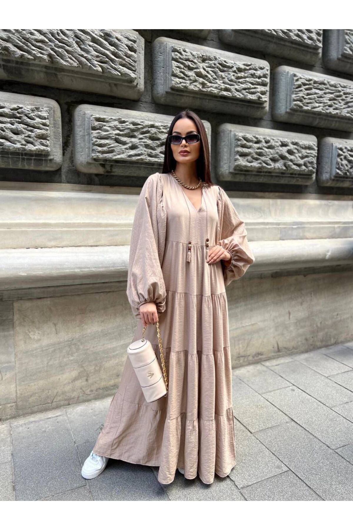 Hotfashion Bohem Stil Balon Kollu Elbise