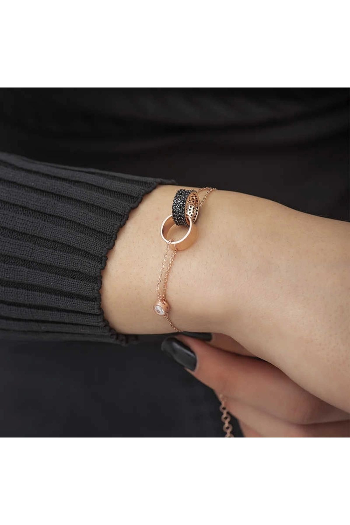 luz&pos Gümüş Rose İç İçe Geçmiş Halka Bileklik