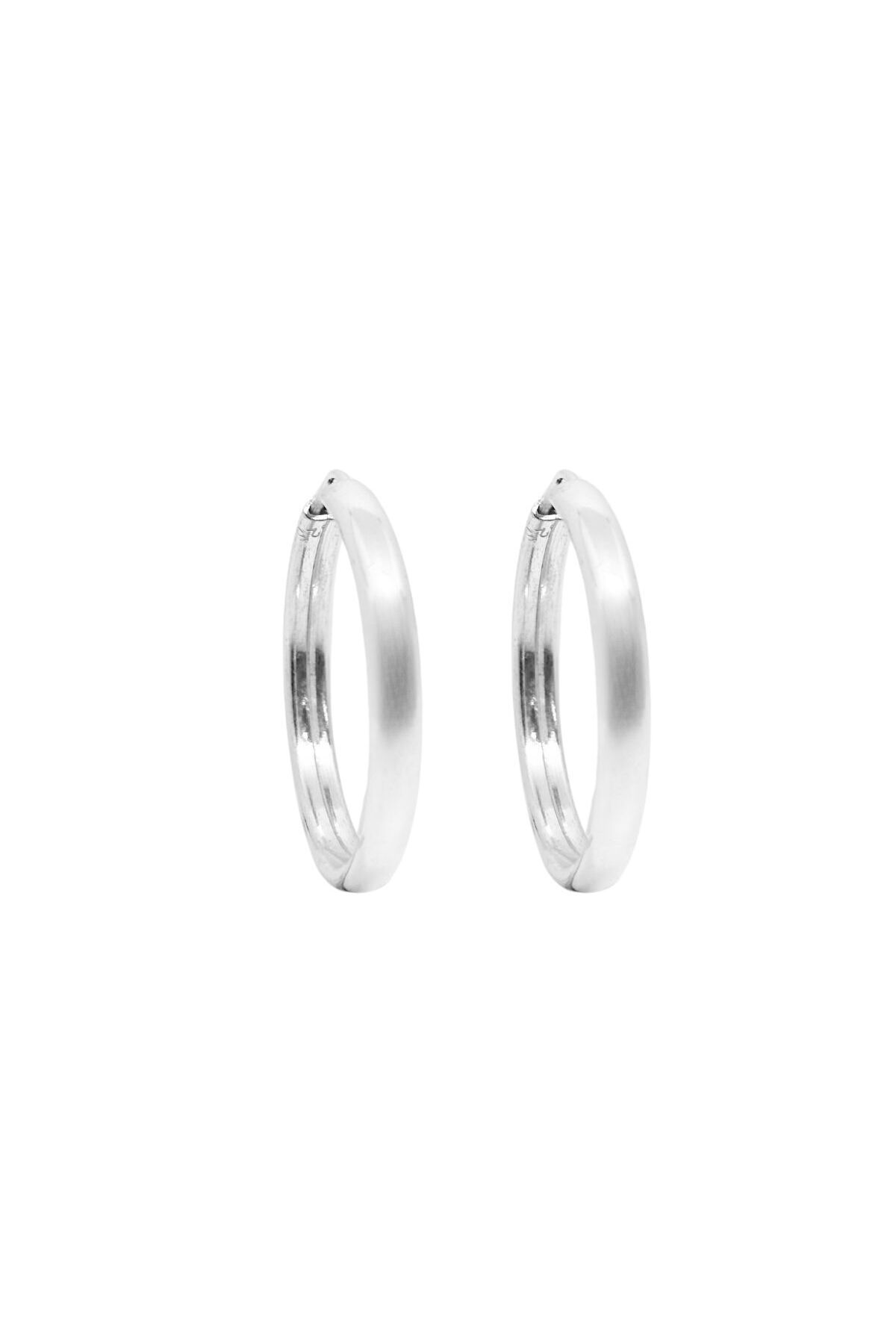 oya silver Oval Hatlı Yuvarlak Gümüş Halka Küpe – 2.5x2.5cm - 3mm Kalınlık 925 Ayar