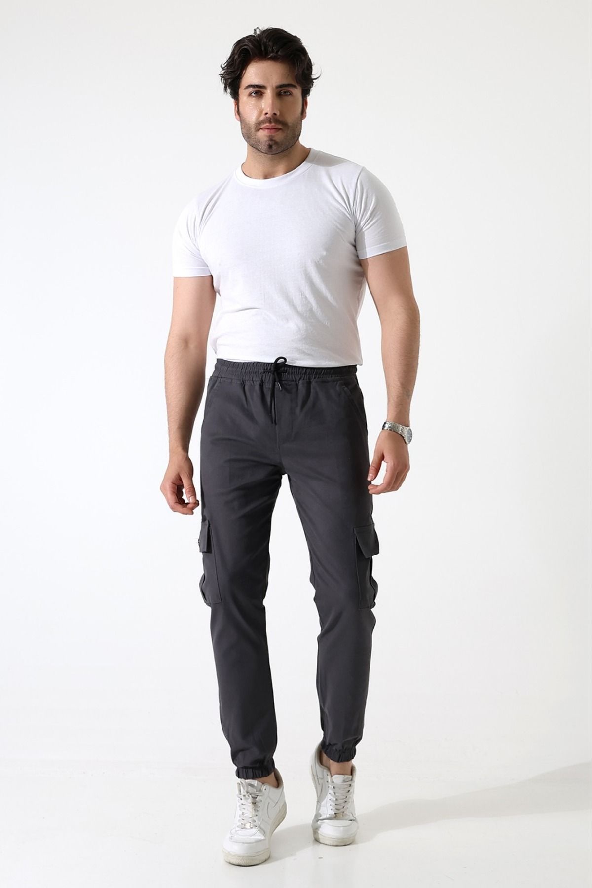 MODA FÜME RENK KARGO CEP GABARDİN KUMAŞ PANTOLON